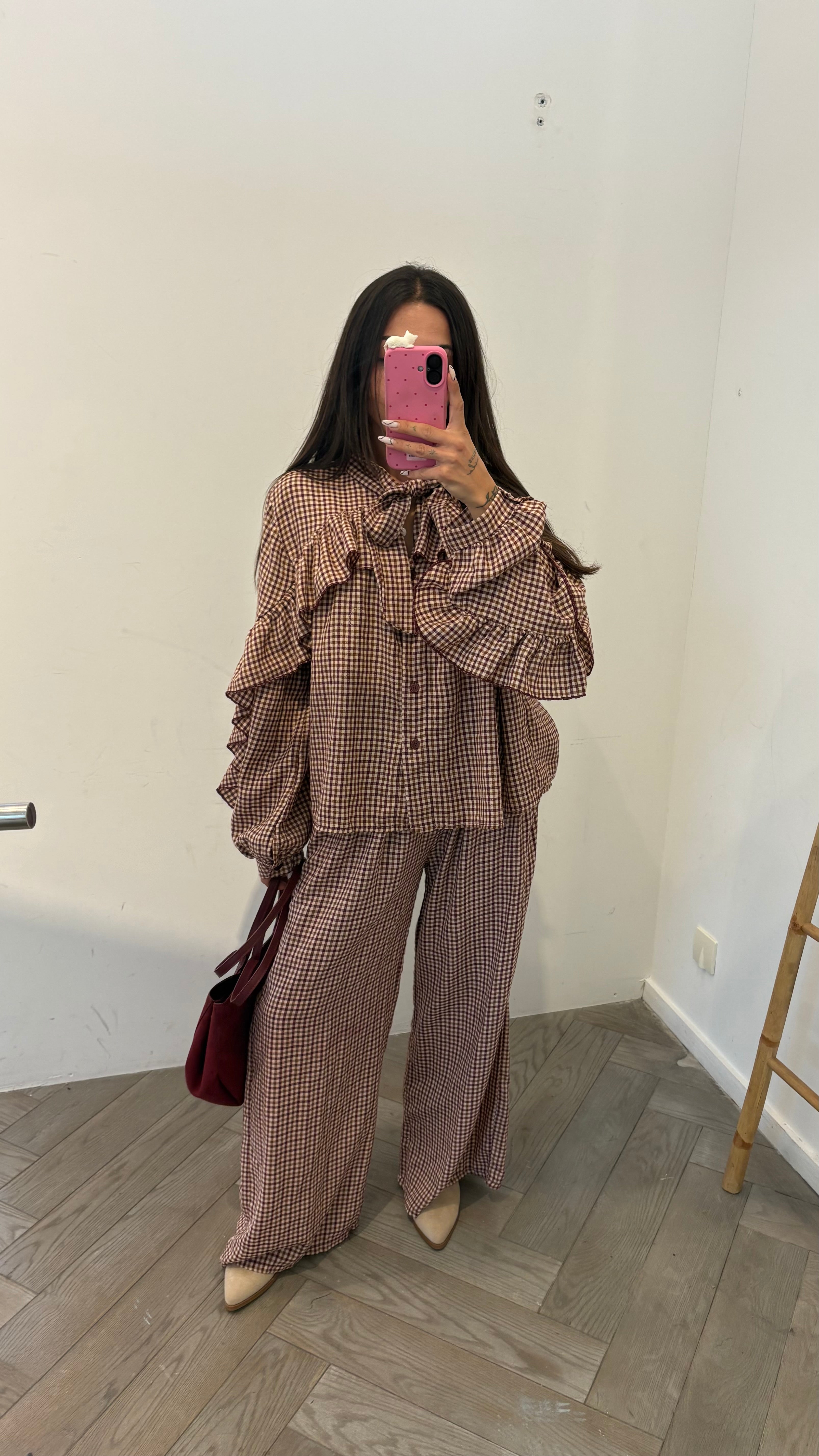 Pantalon PABLO vichy marron bordeaux