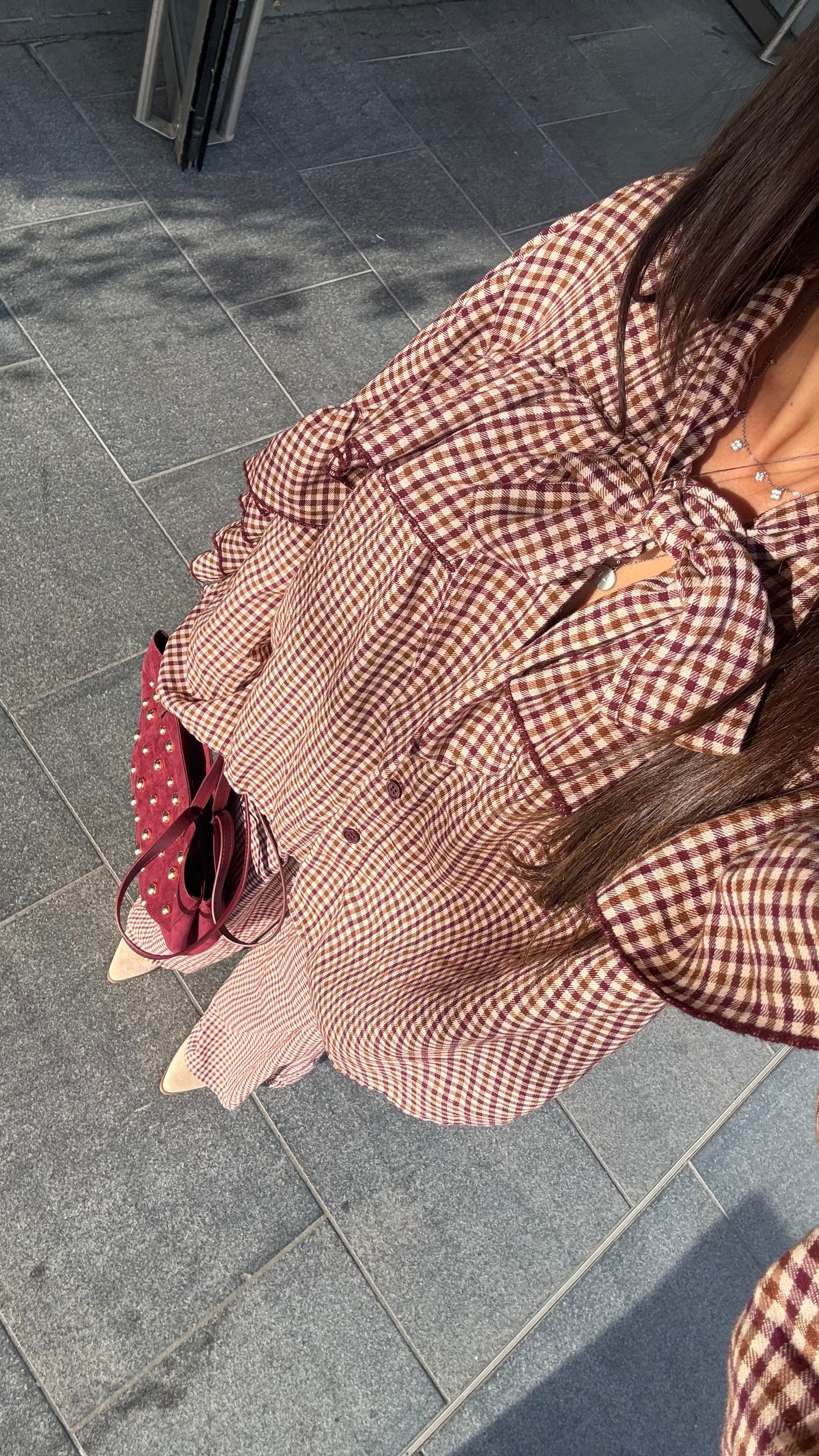 Pantalon PABLO vichy marron bordeaux
