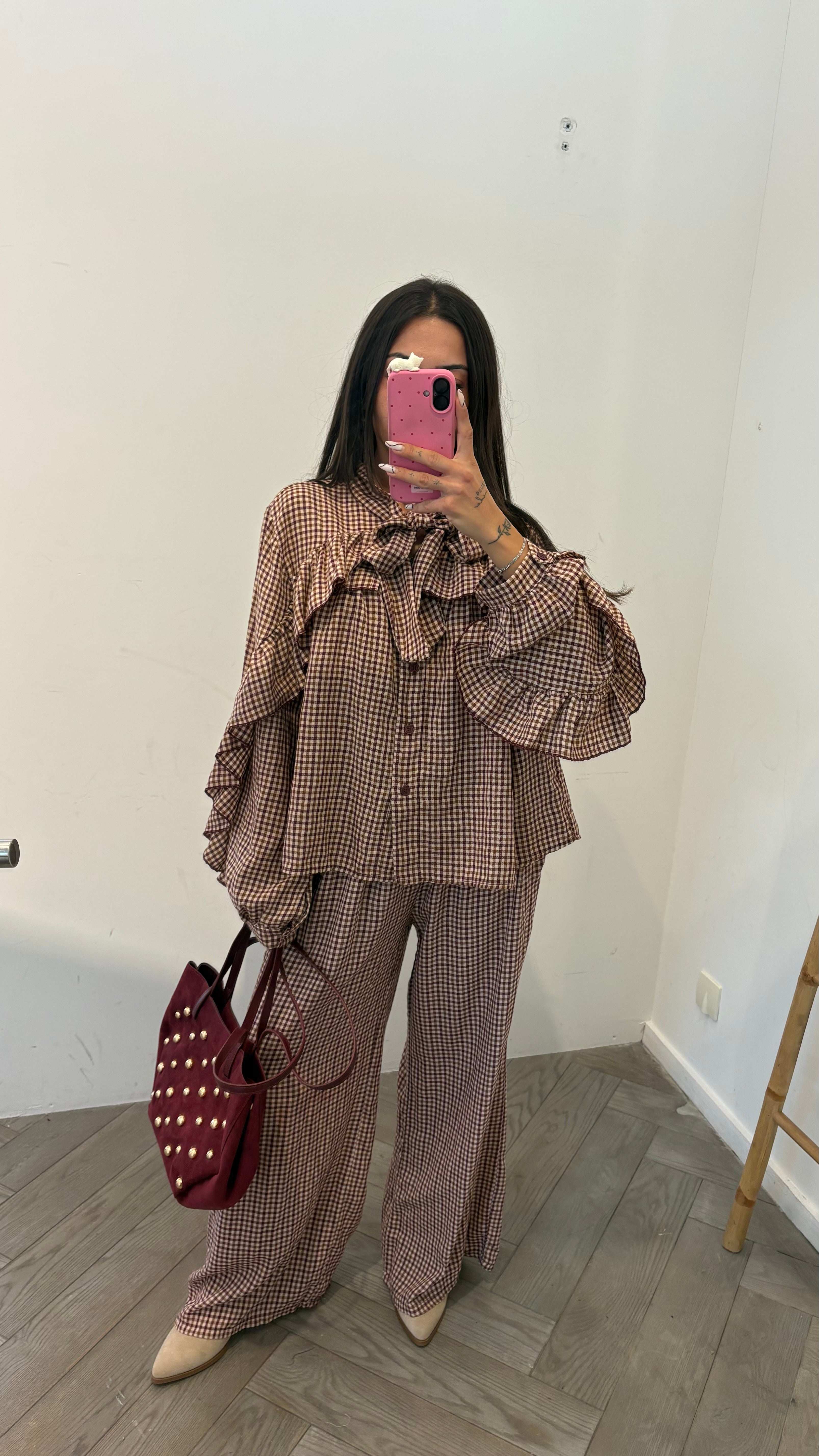 Pantalon PABLO vichy marron bordeaux