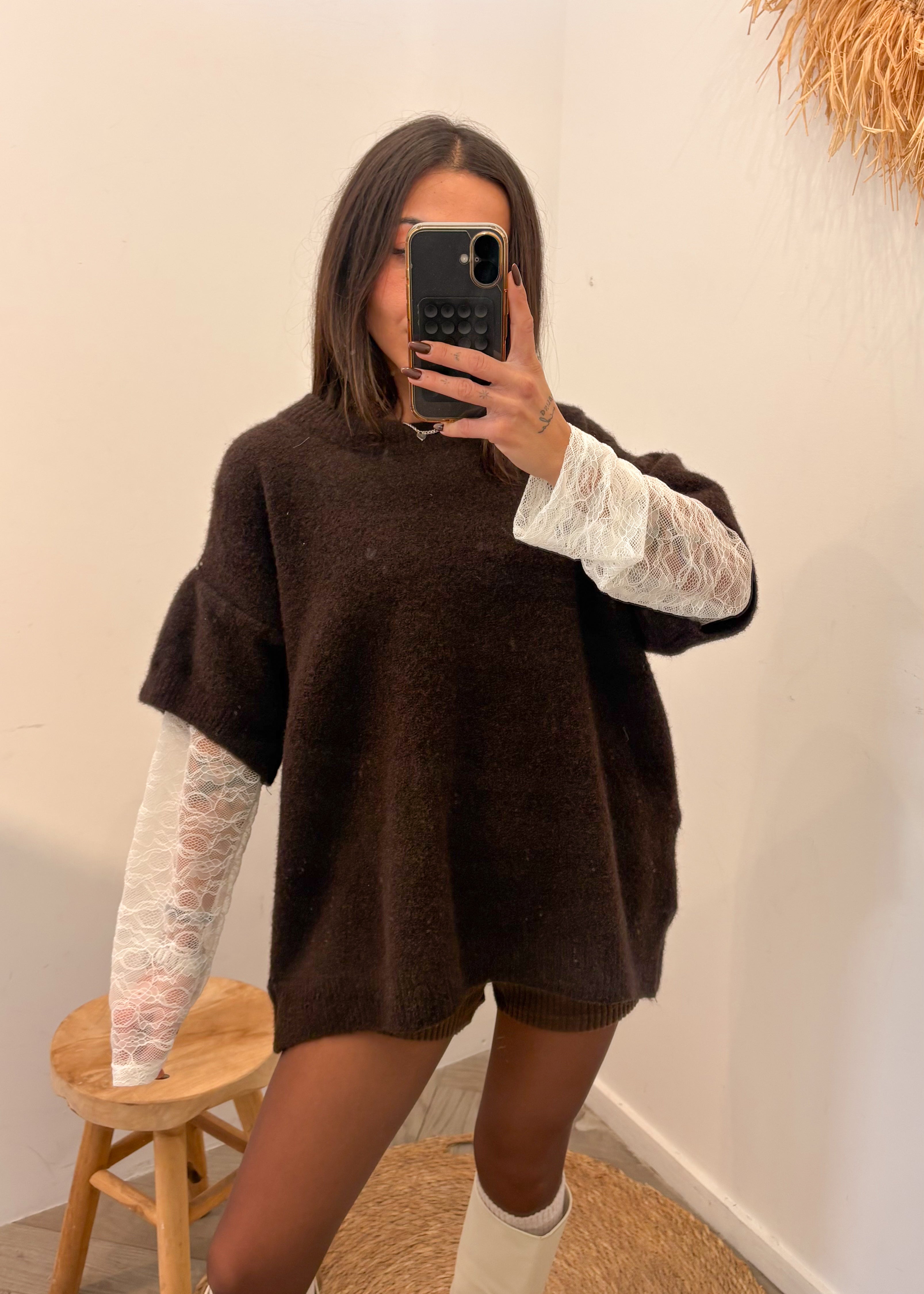 Pull en laine et alpaga MIRELLA marron