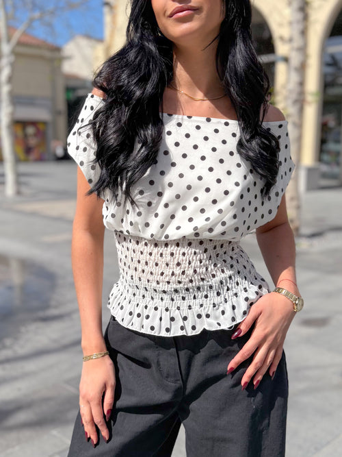 Top polka col bateau KIANA blanc