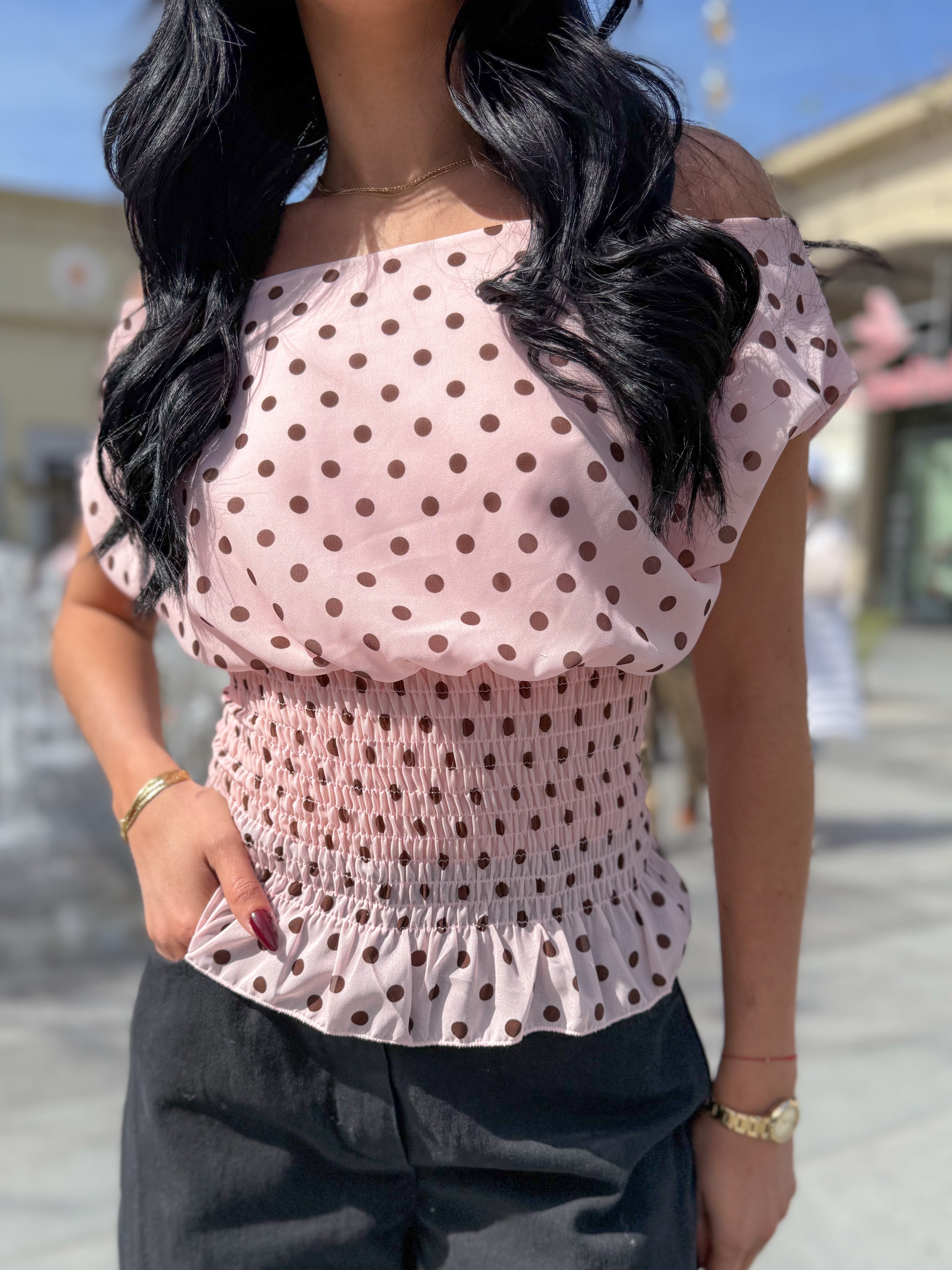 Top polka col bateau KIANA rose