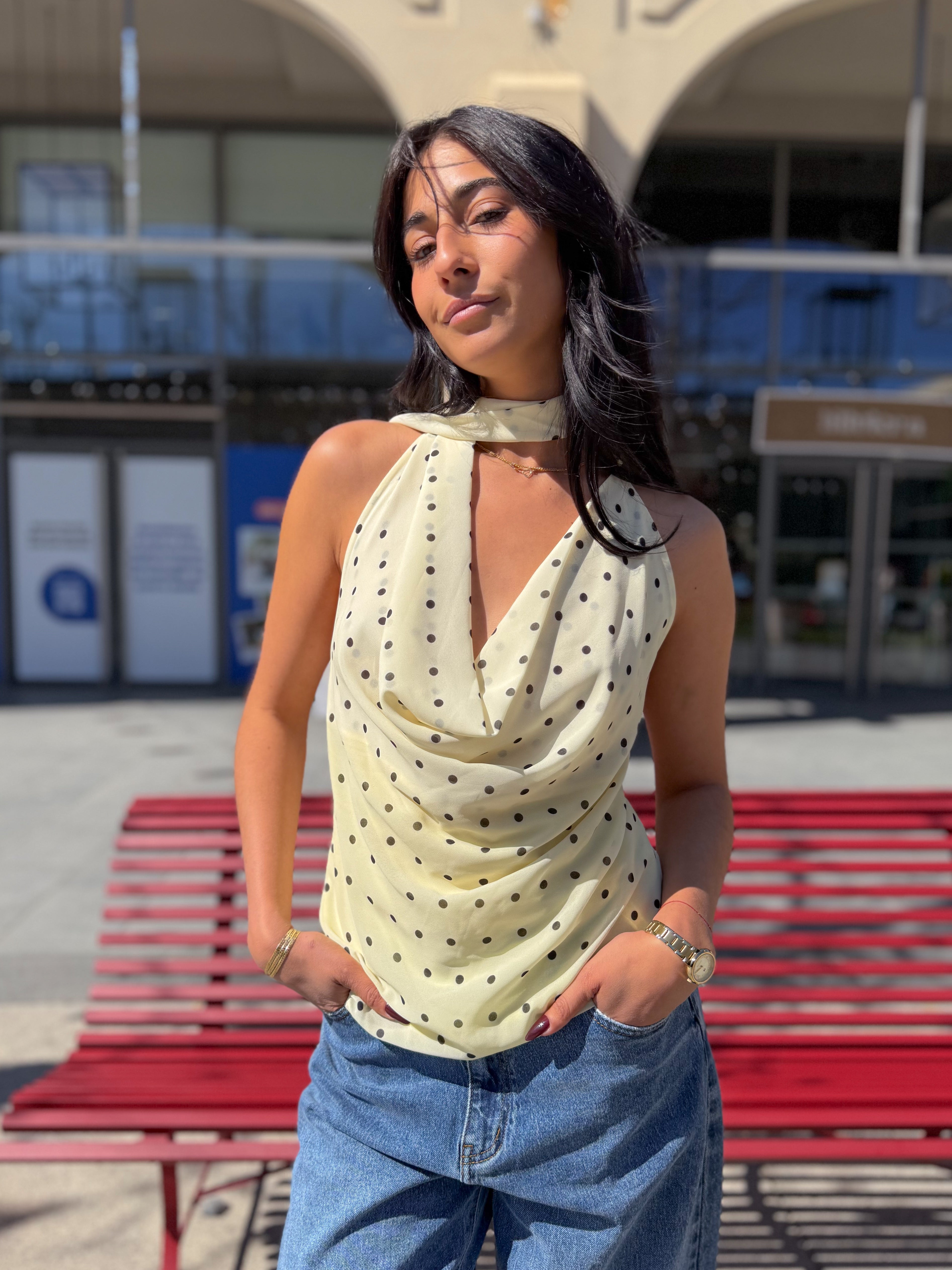 Top à pois ADELIE jaune