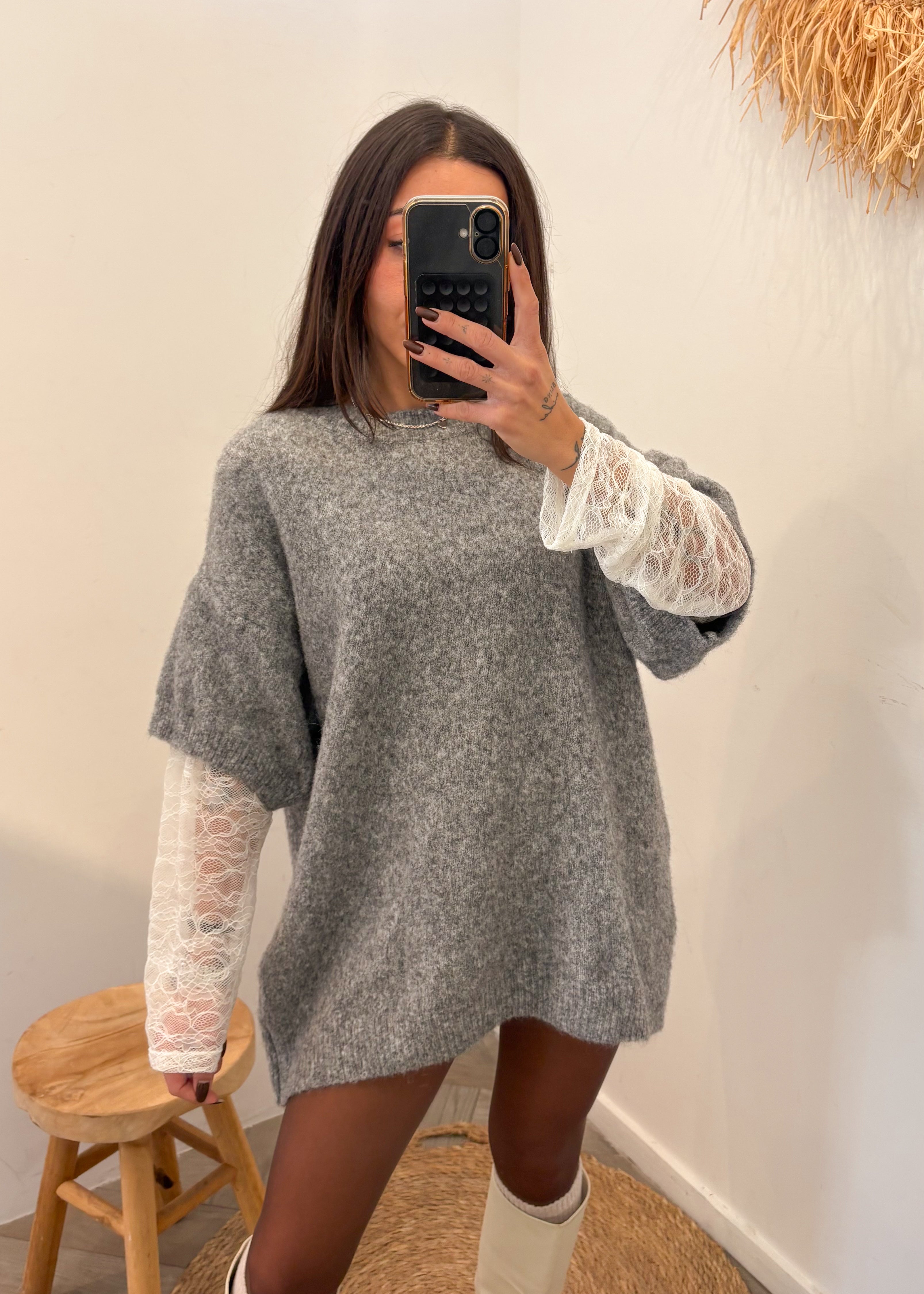 Pull en laine et alpaga MIRELLA gris