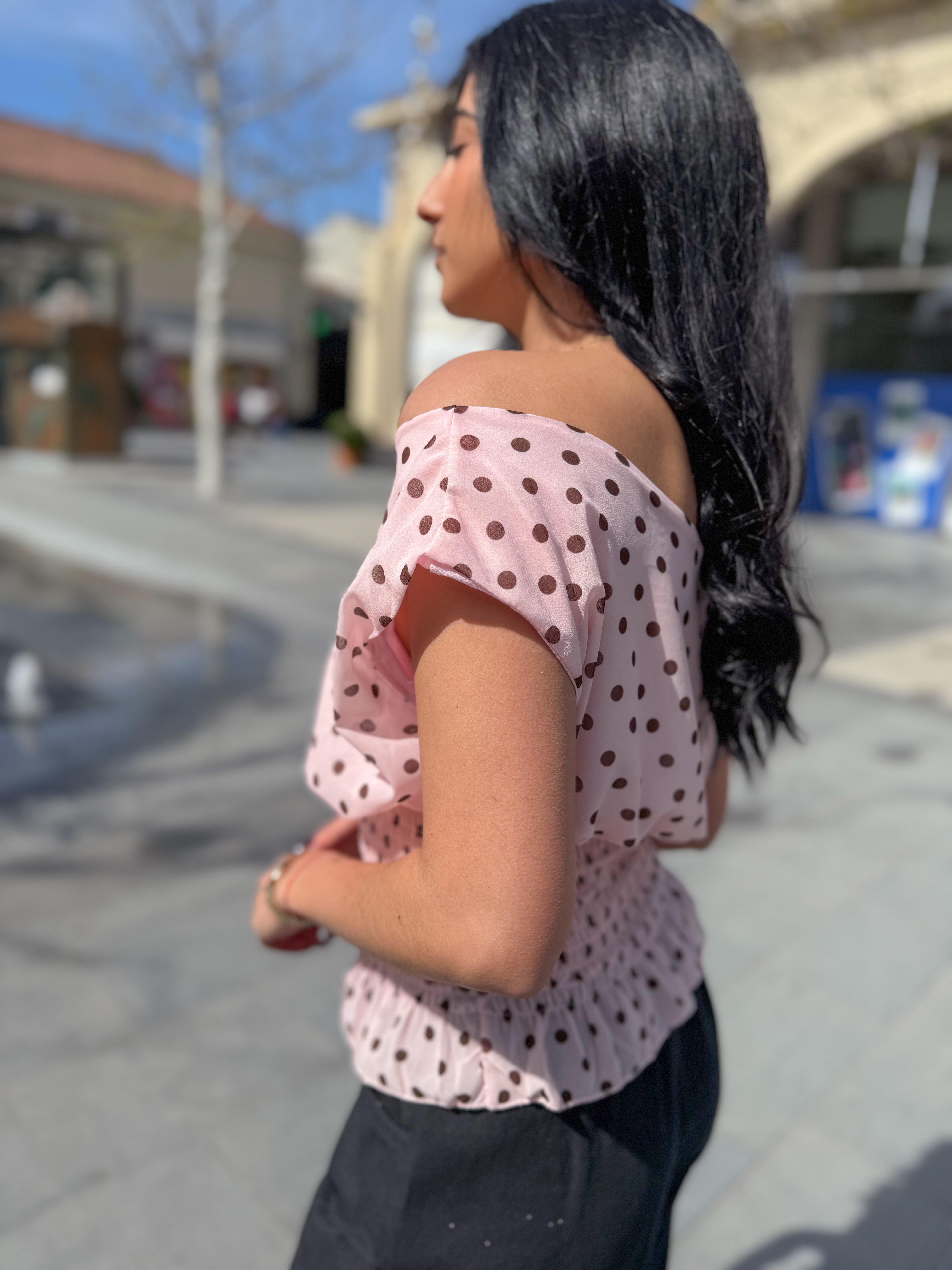 Top polka col bateau KIANA rose