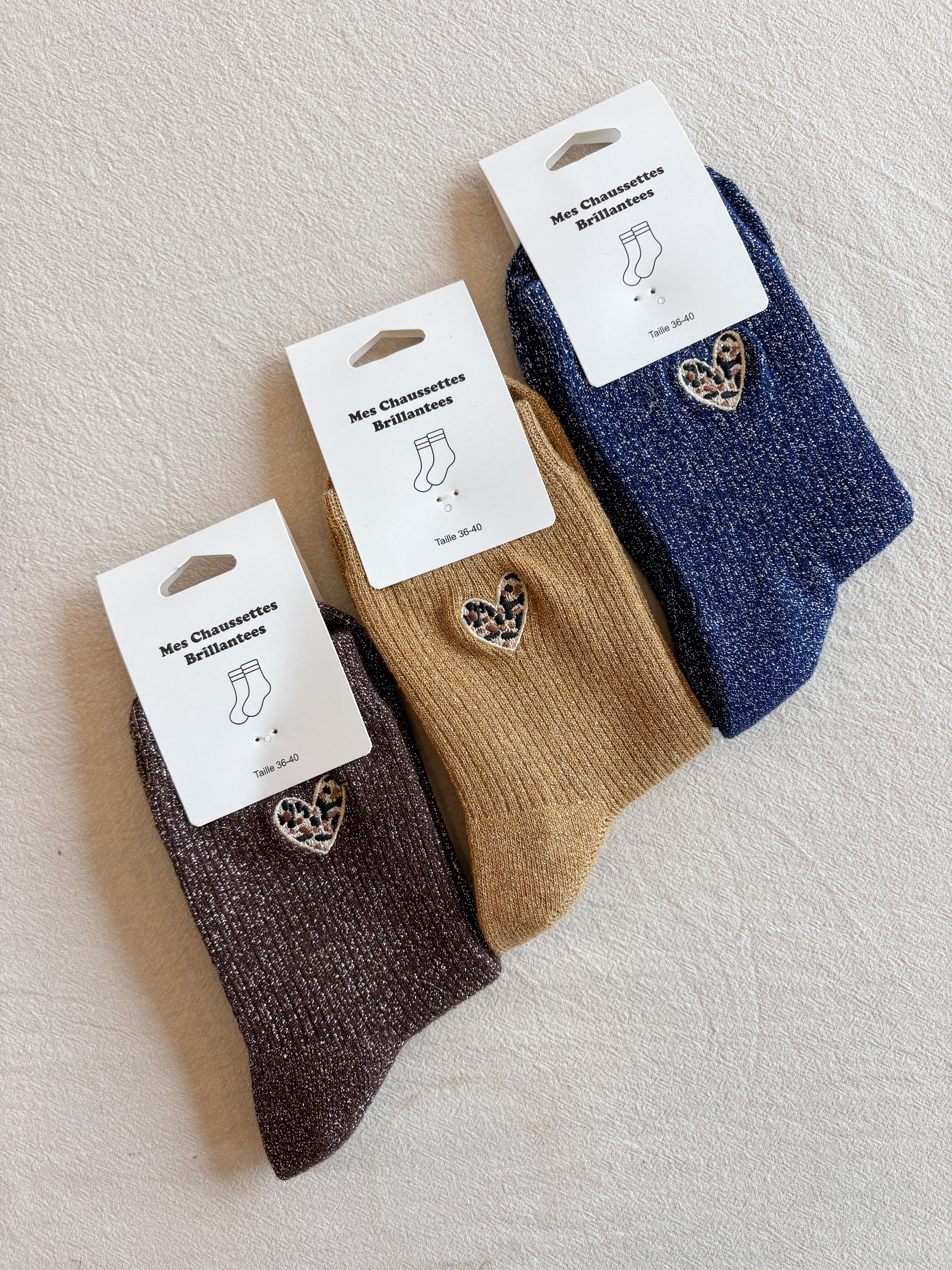 Chaussettes paillettes CŒUR LÉOPARD