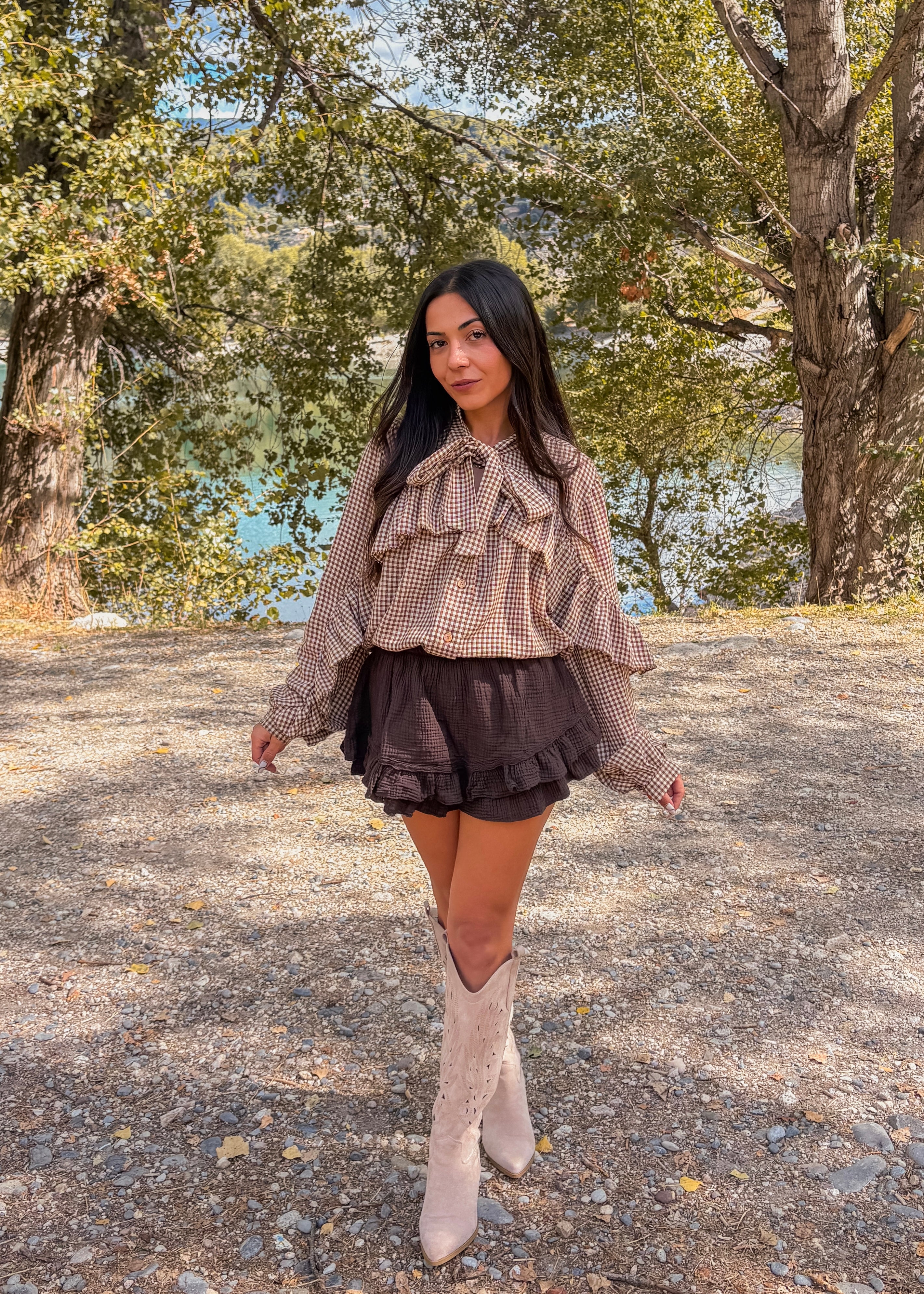Blouse EMILIA vichy marron clair
