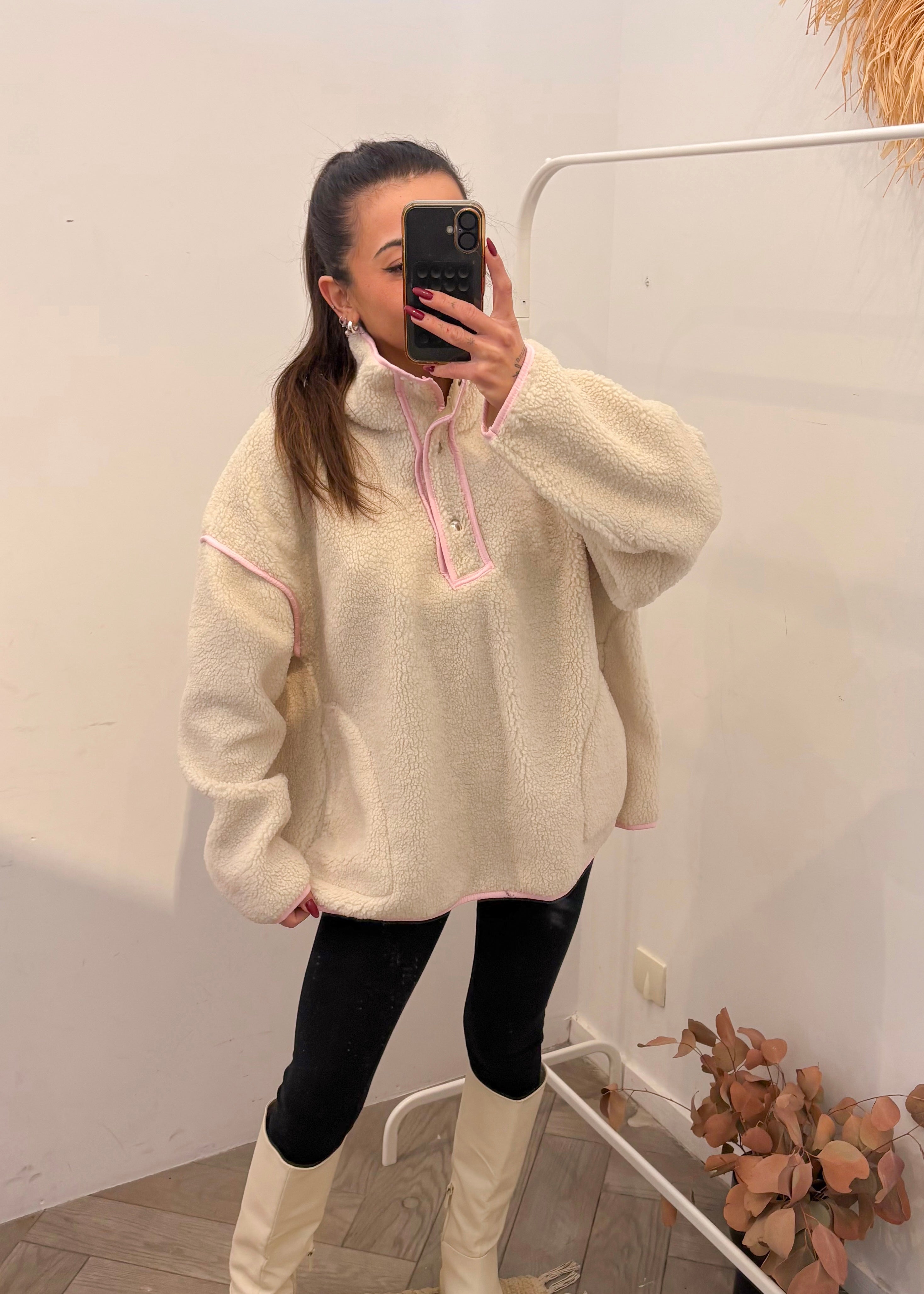 Pull TEDDY écru rose