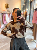 Pull mohair LIAM marron motif argyle