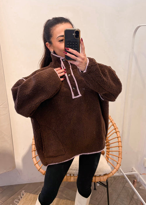 Pull TEDDY marron rose
