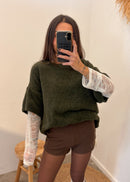 Pull en laine et alpaga MIRELLA kaki