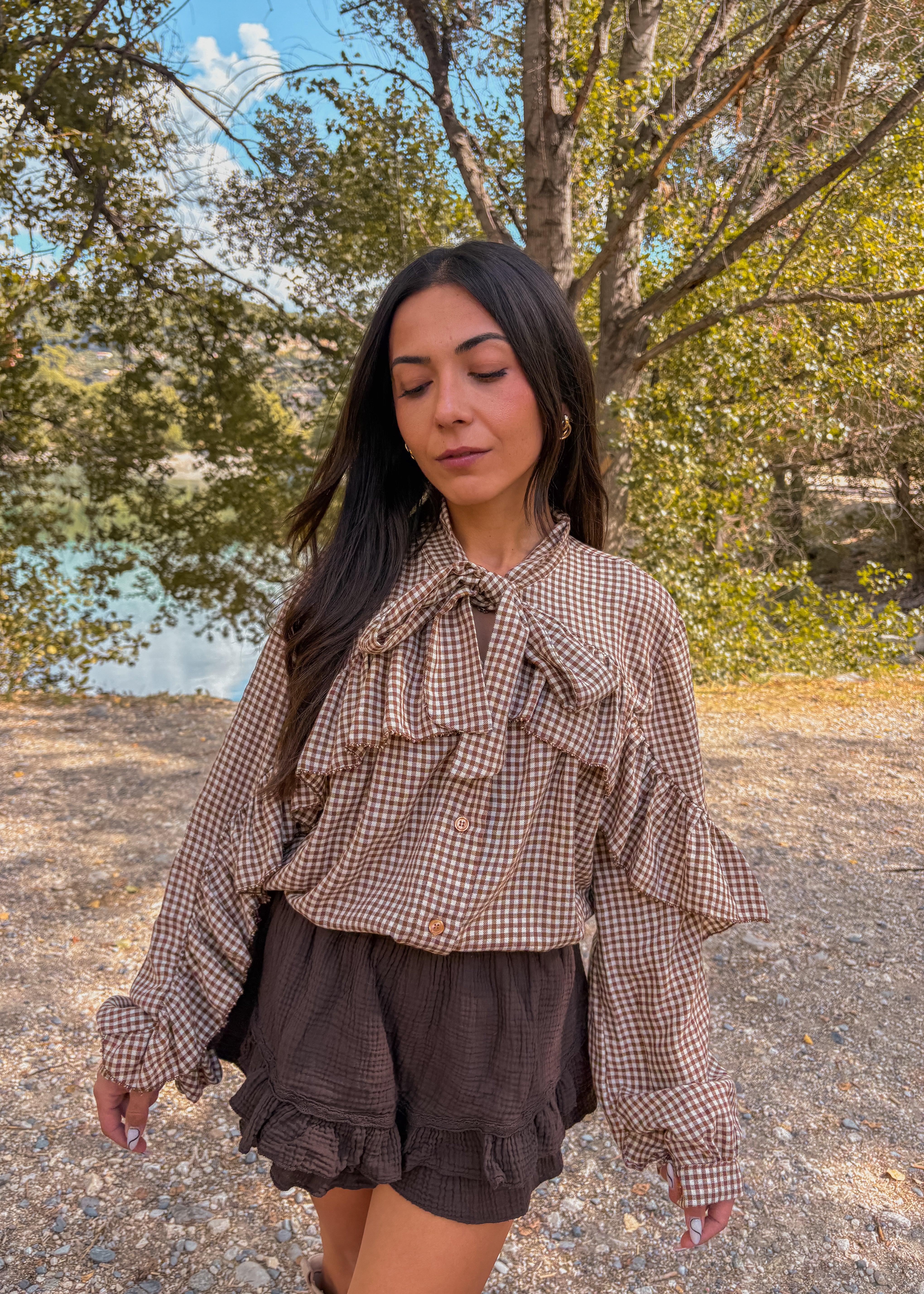 Blouse EMILIA vichy marron clair
