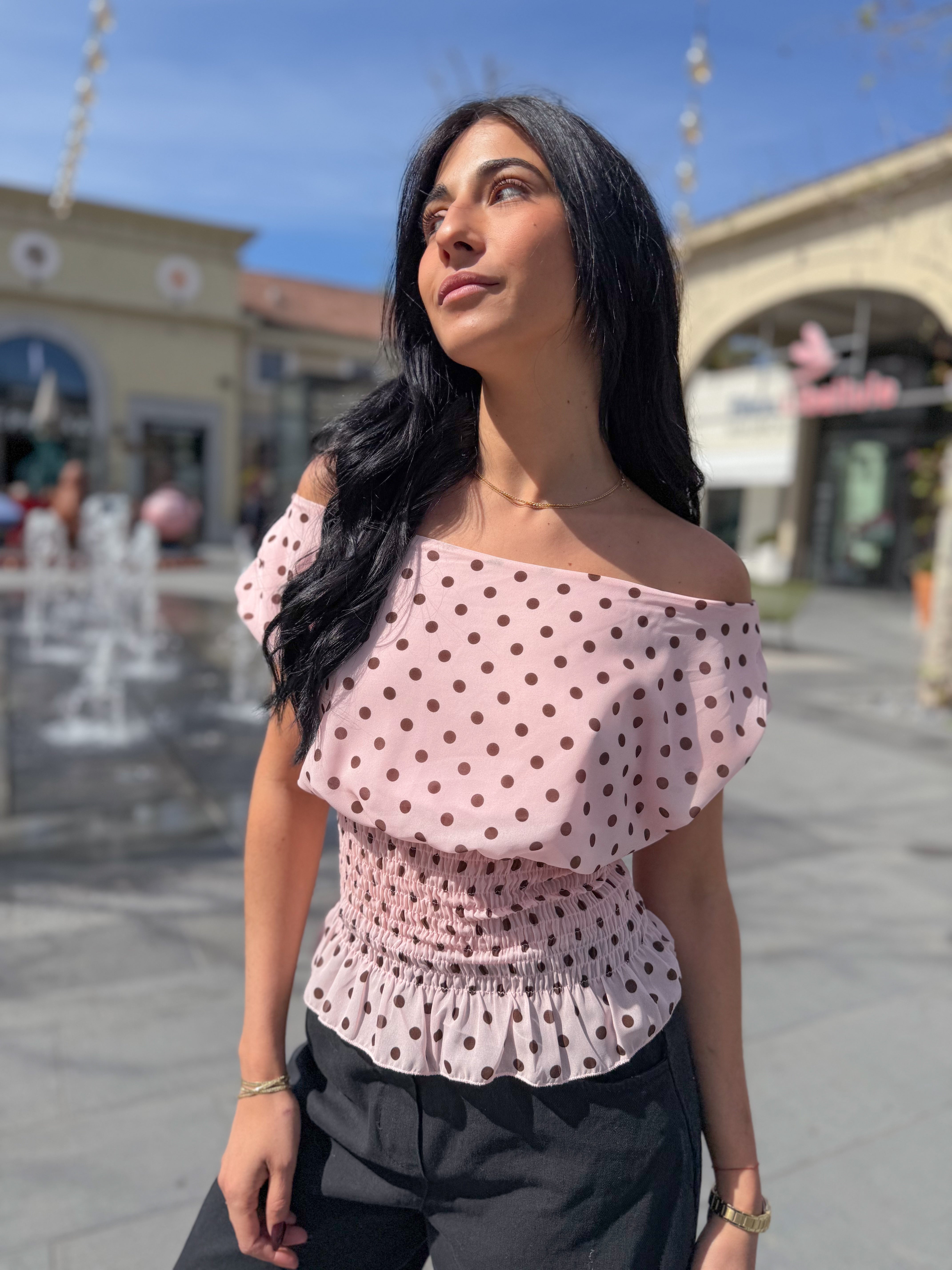 Top polka col bateau KIANA rose