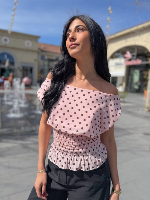 Top polka col bateau KIANA rose