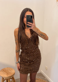 Robe à sequins LIOR marron