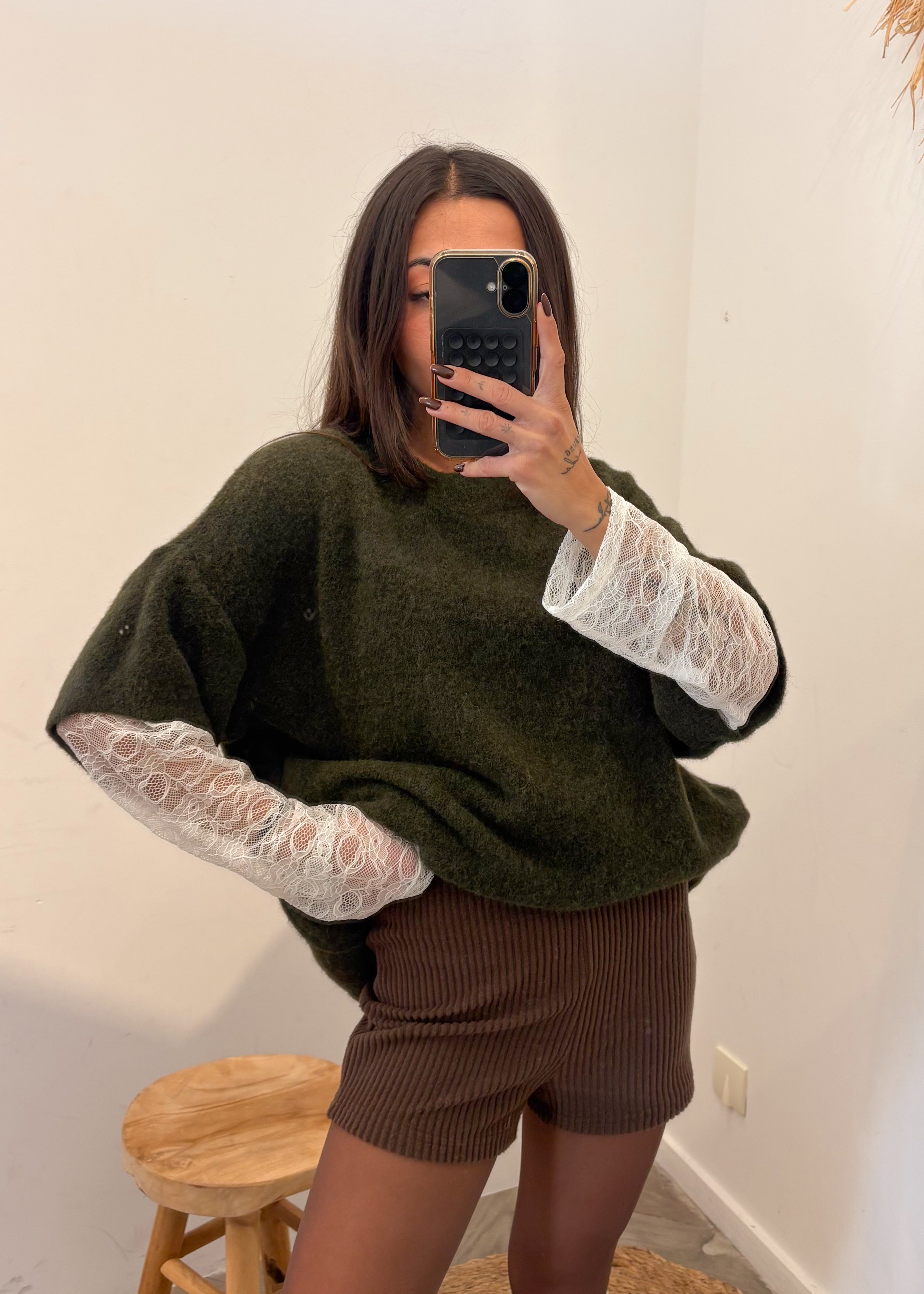 Pull en laine et alpaga MIRELLA kaki