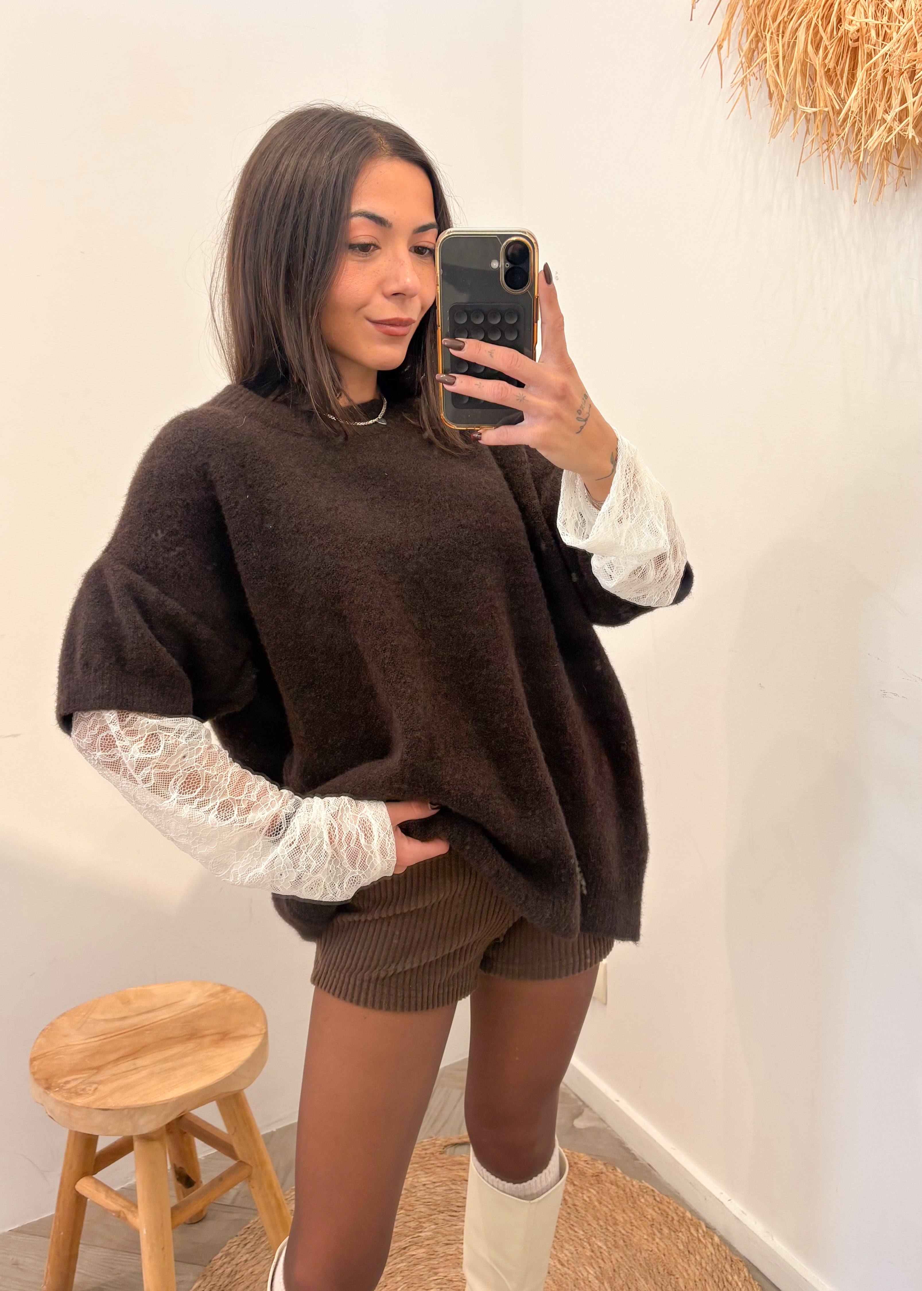 Pull en laine et alpaga MIRELLA marron