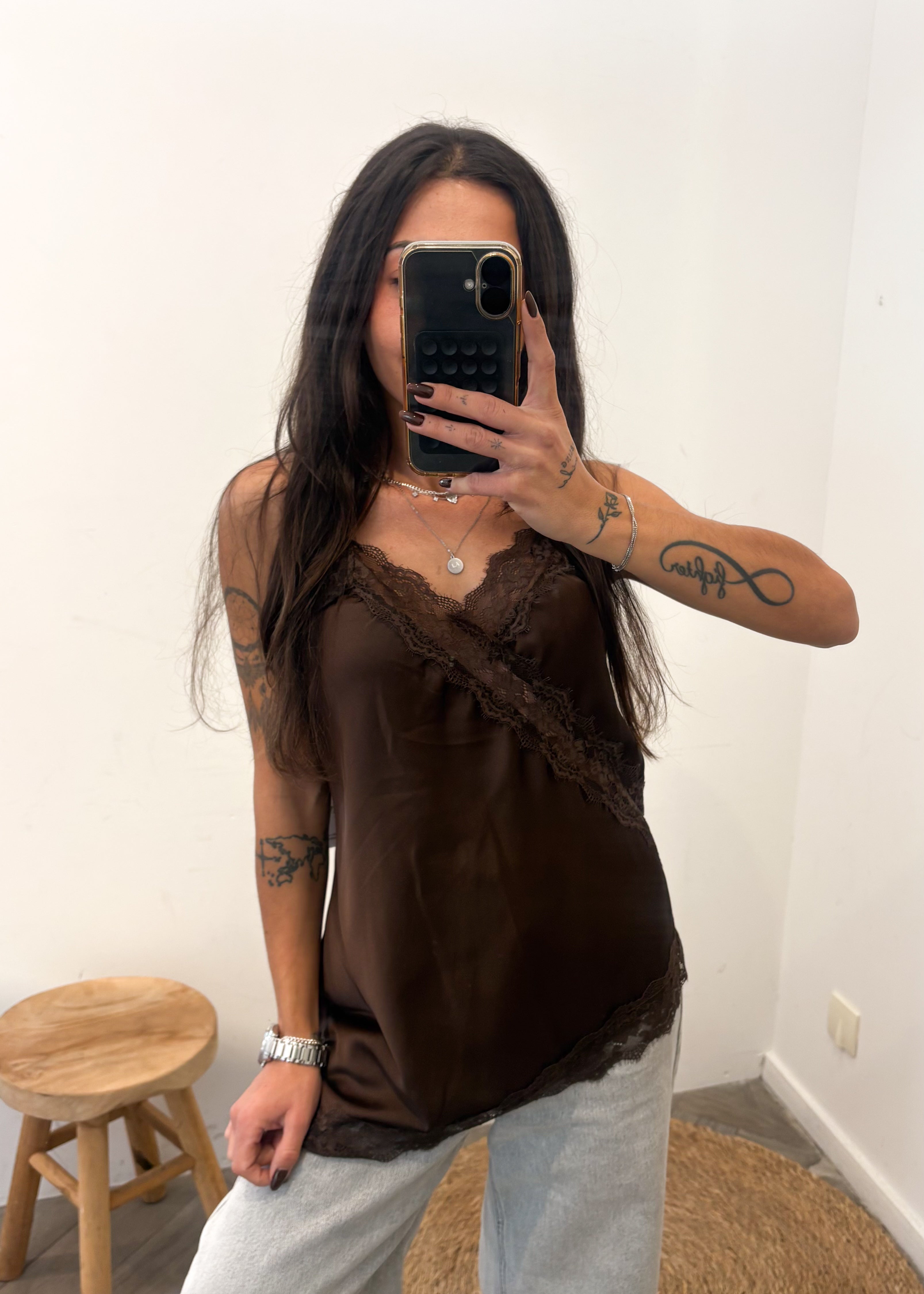 Top satiné LEVI marron