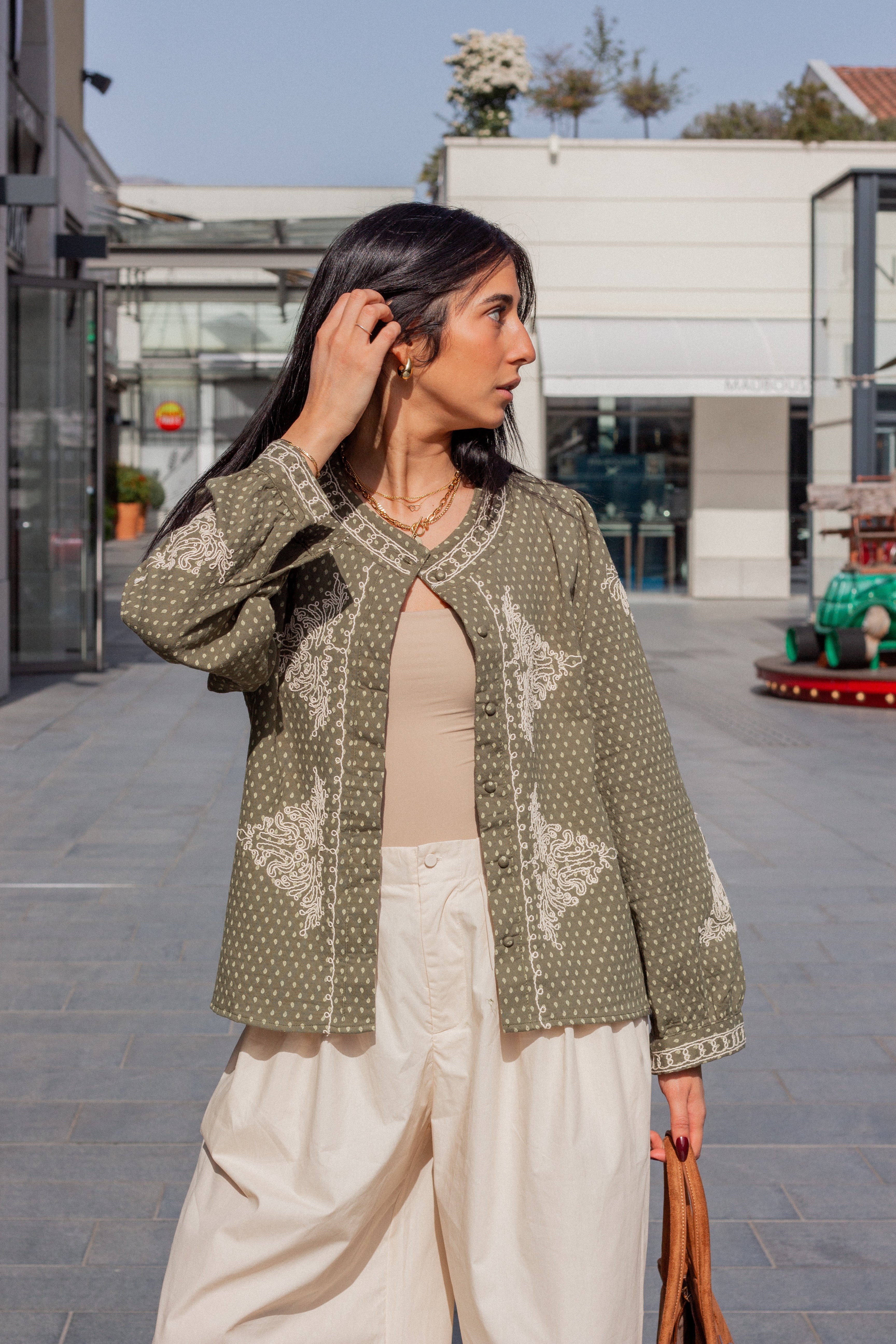 Veste brodée Suzanne kaki