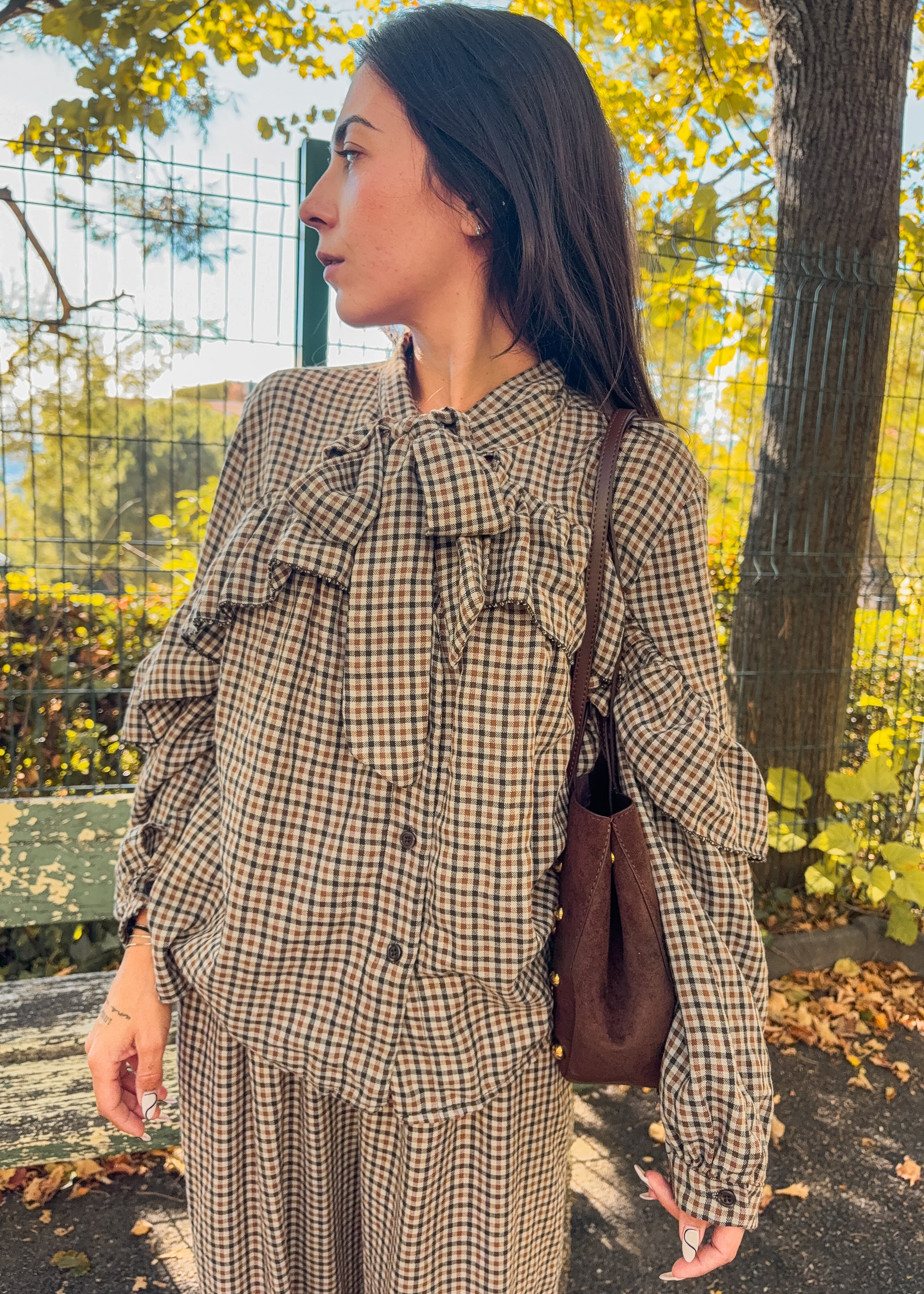 Blouse EMILIA vichy marron foncé