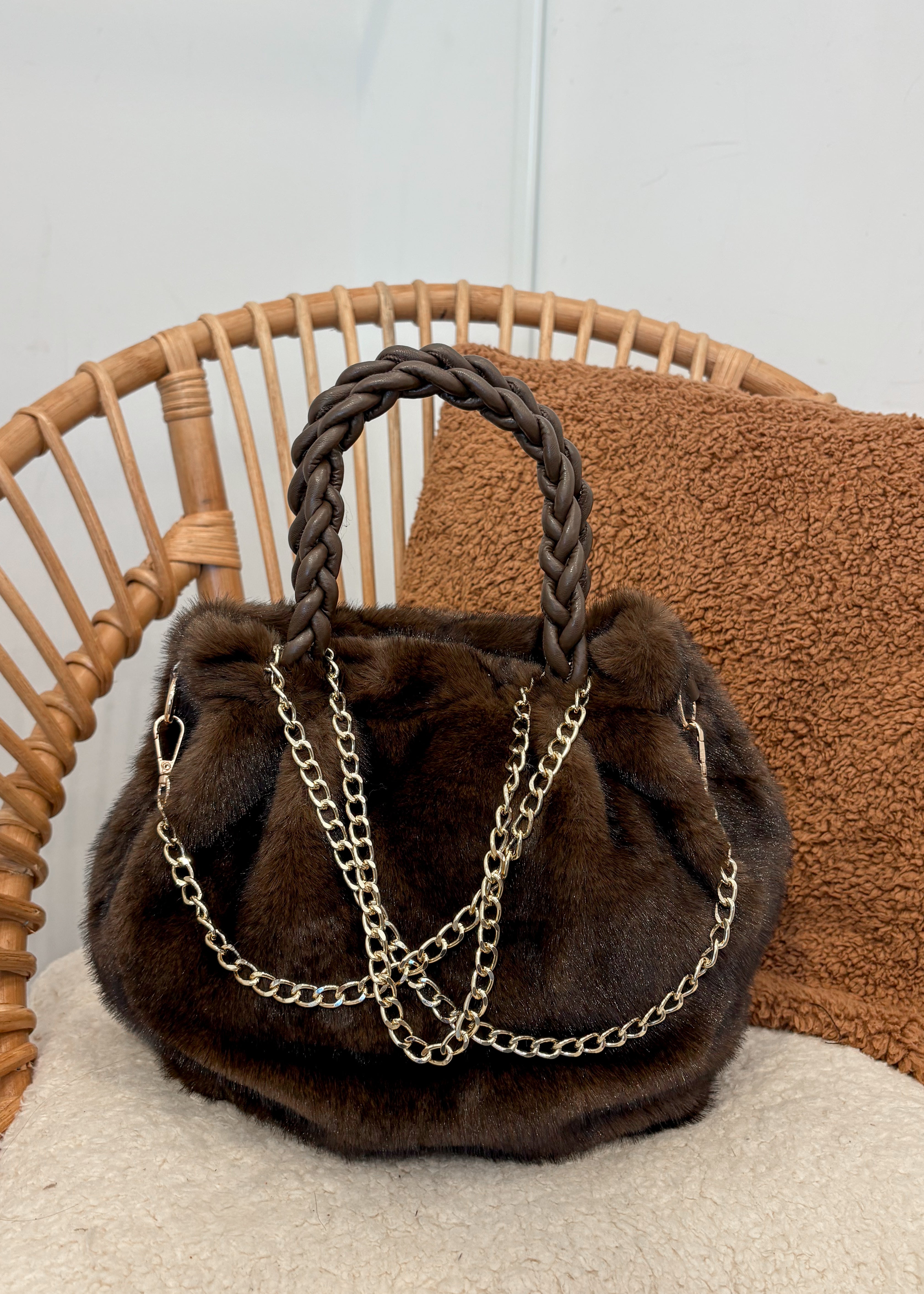 Sac à main en fourrure chocolat