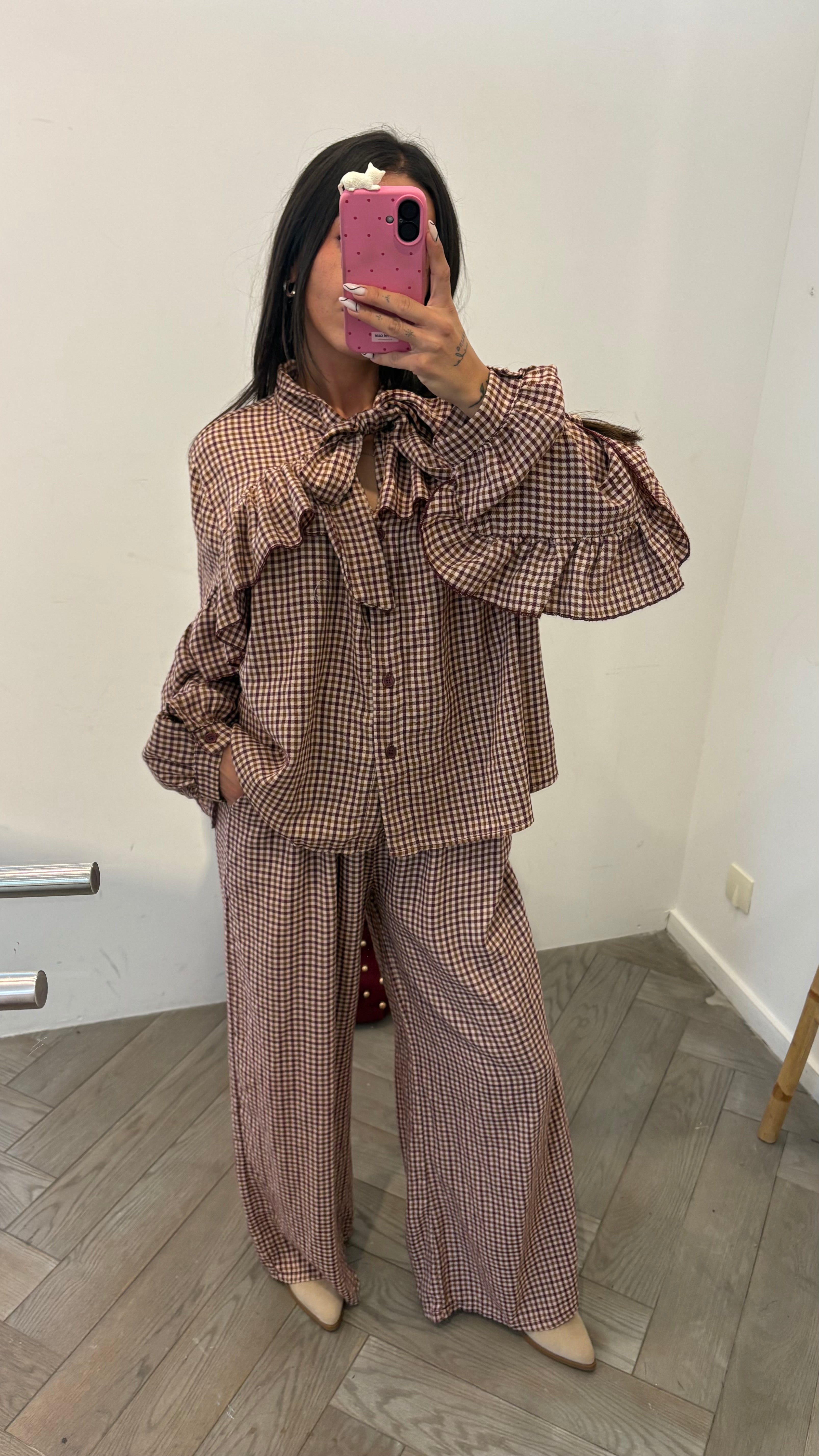Blouse EMILIA vichy marron bordeaux