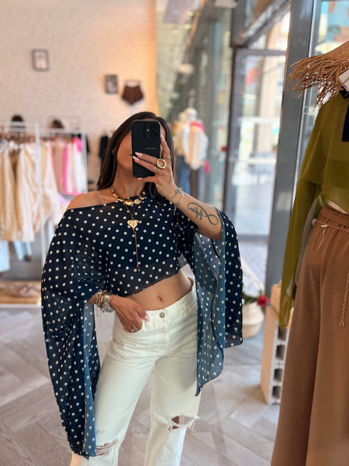 Blouse à pois JINA bleu marine