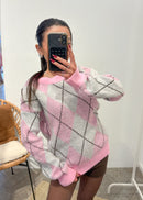 Pull mohair LIAM rose motif argyle