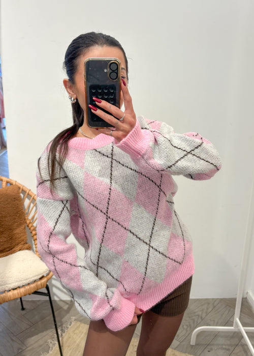 Pull mohair LIAM rose motif argyle