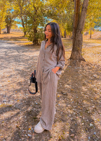 Pantalon PABLO vichy marron foncé