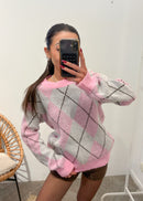 Pull mohair LIAM rose motif argyle
