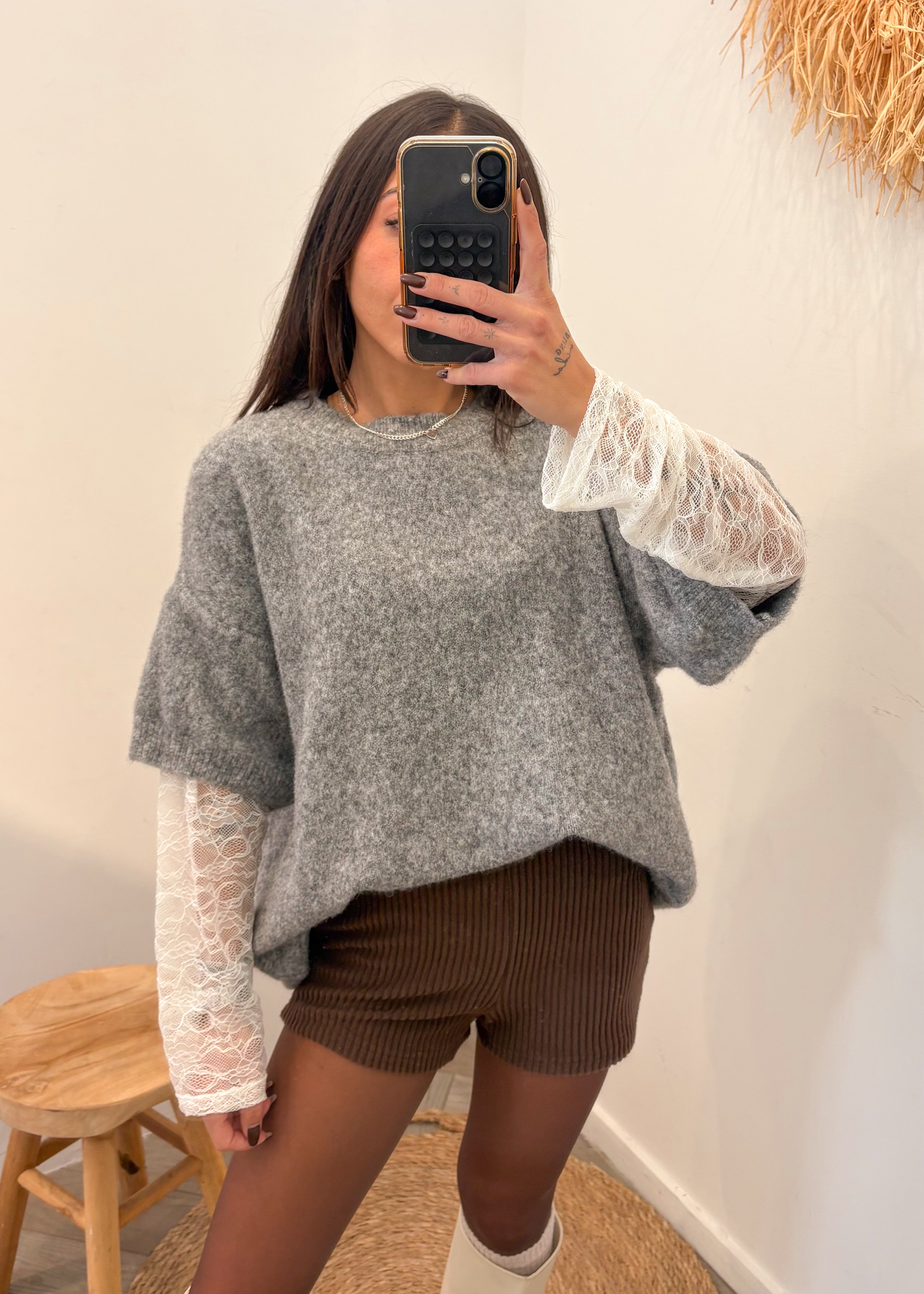 Pull en laine et alpaga MIRELLA gris