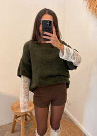 Pull en laine et alpaga MIRELLA kaki