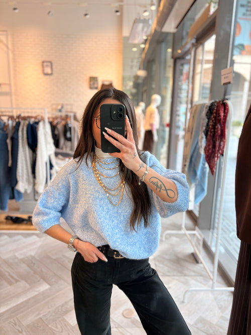 Pull laine et alpaga FELIA bleu