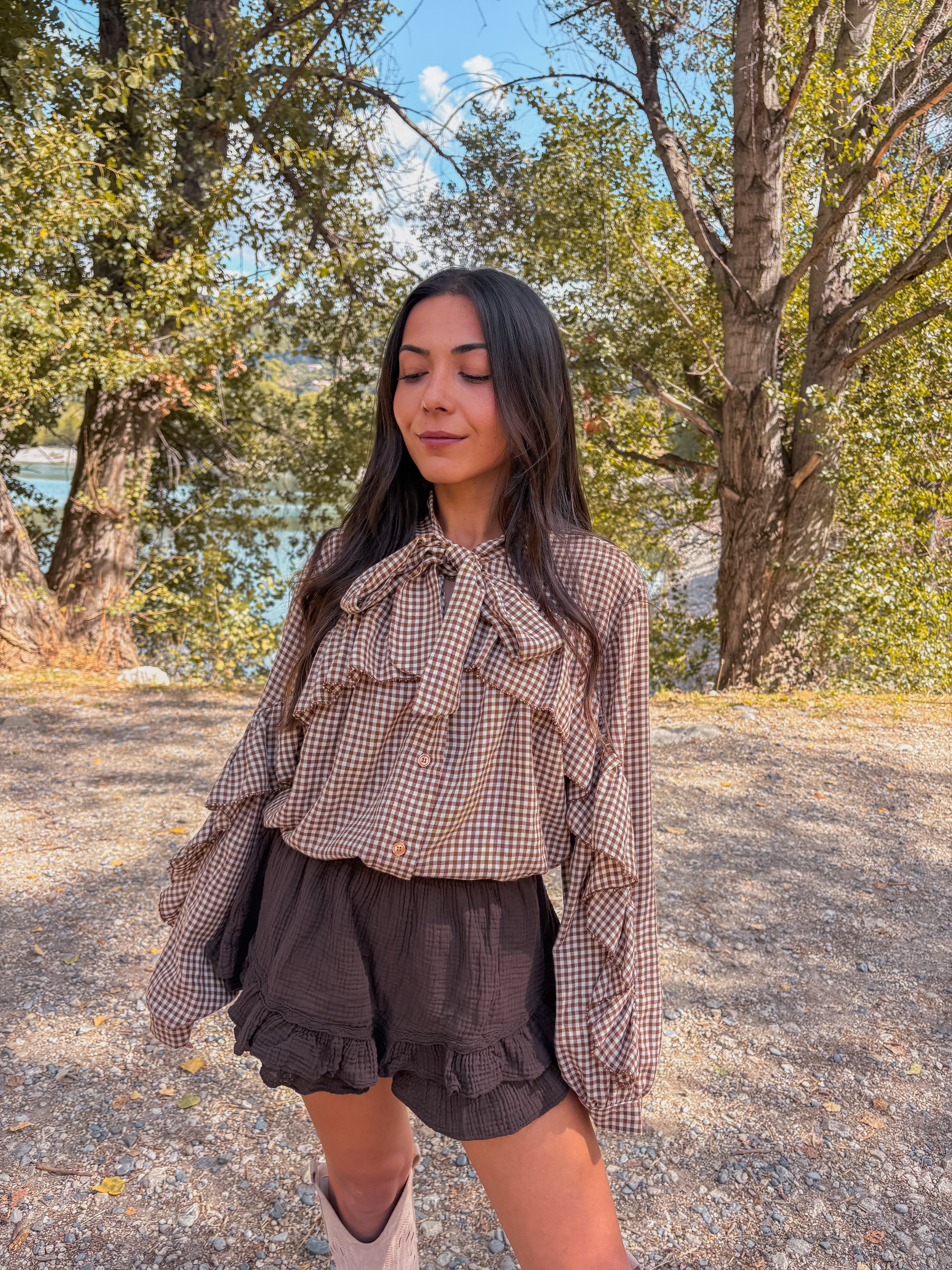 Blouse EMILIA vichy marron clair