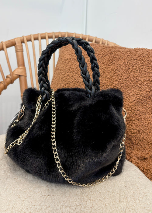 Sac à main en fourrure noir