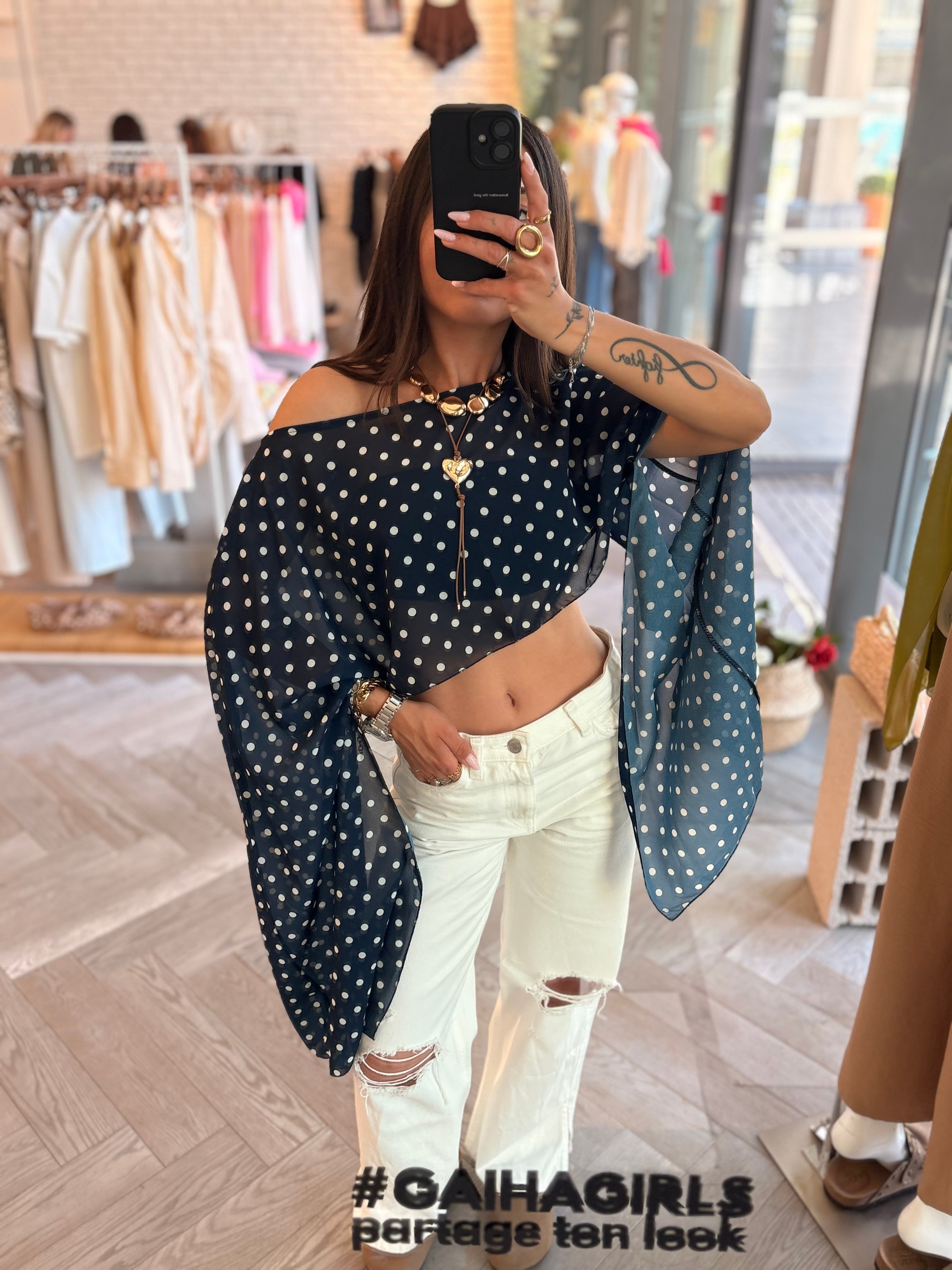 Blouse à pois JINA bleu marine