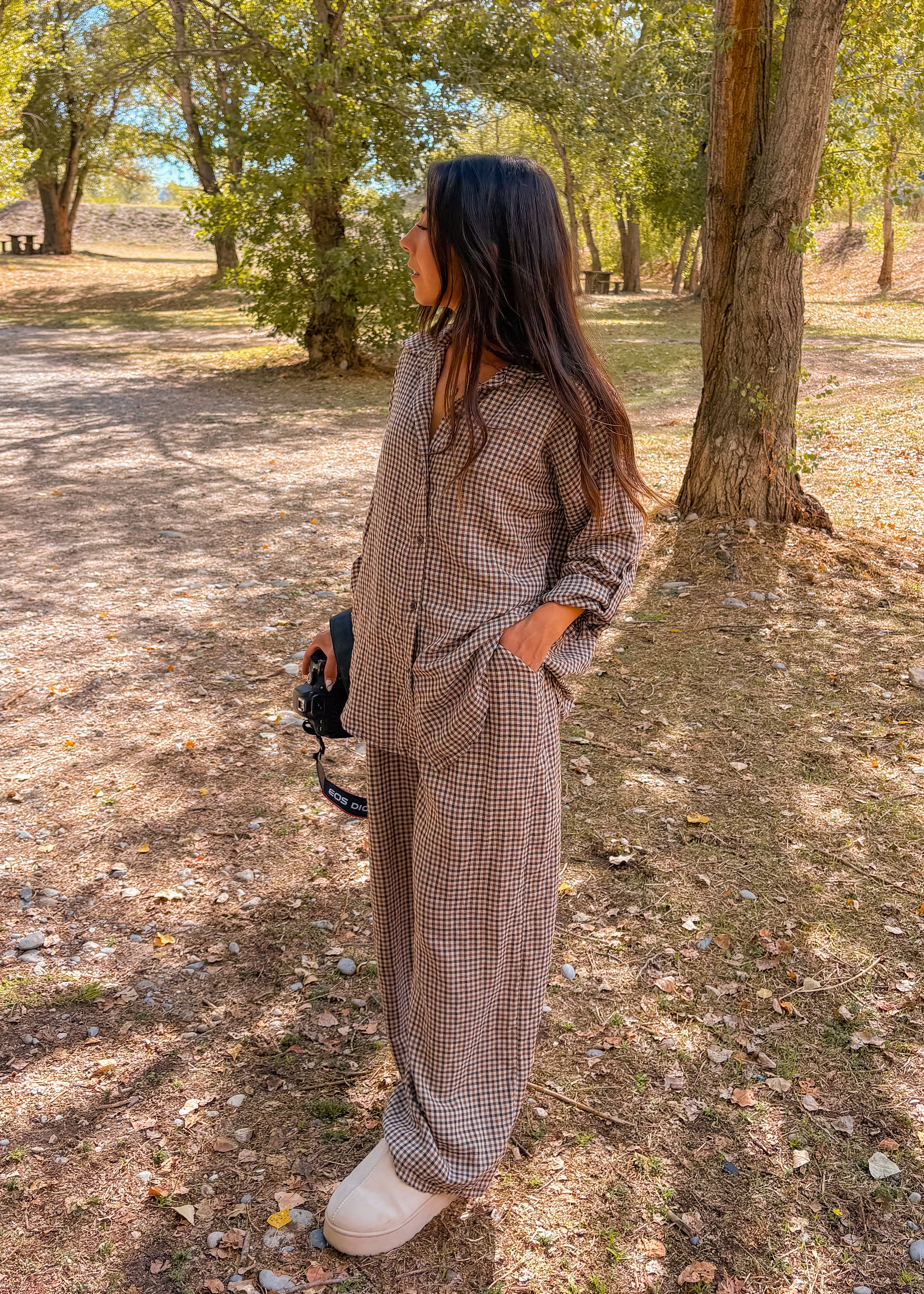 Pantalon PABLO vichy marron foncé