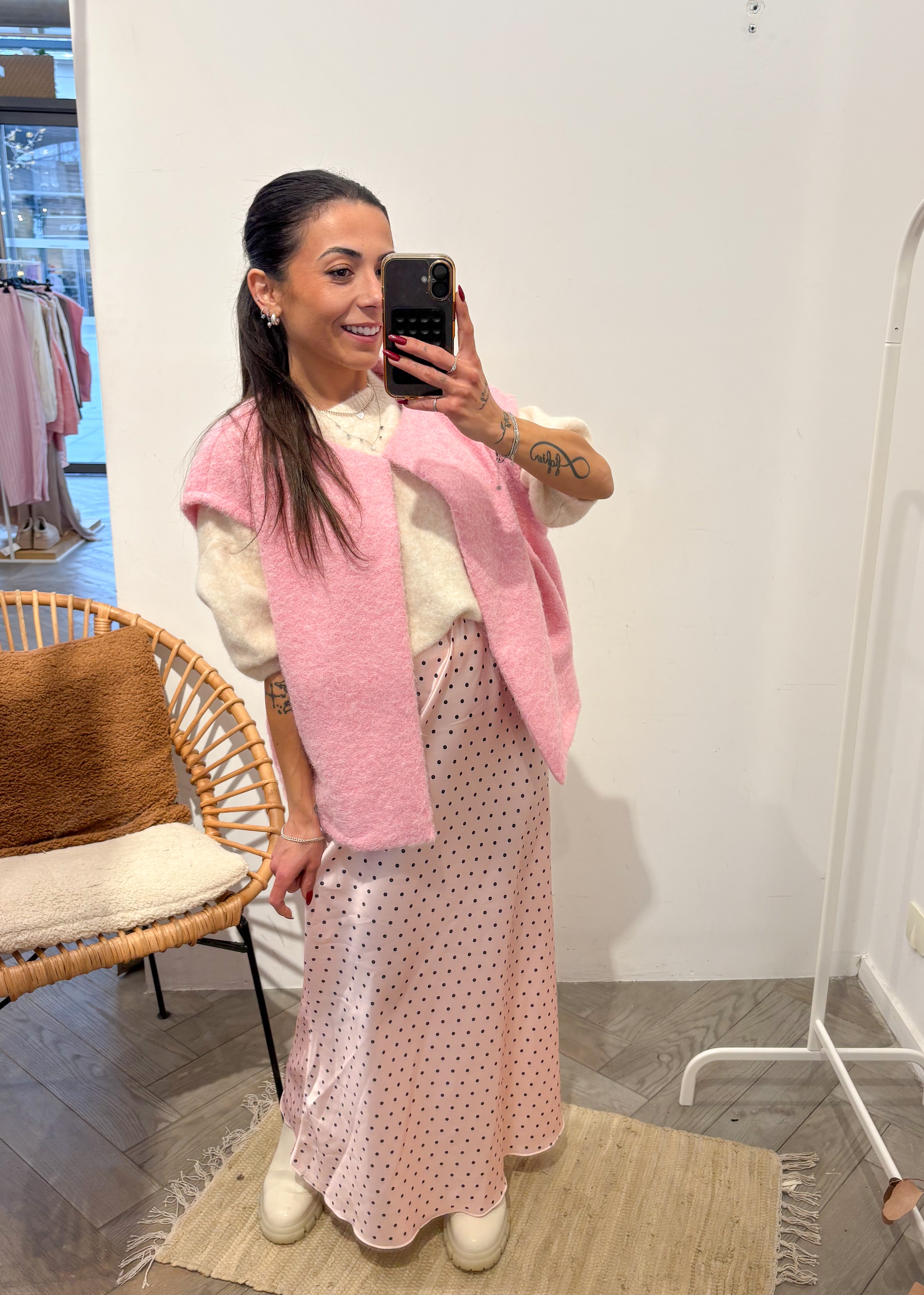 Jupe satinée à pois CHELSEA rose