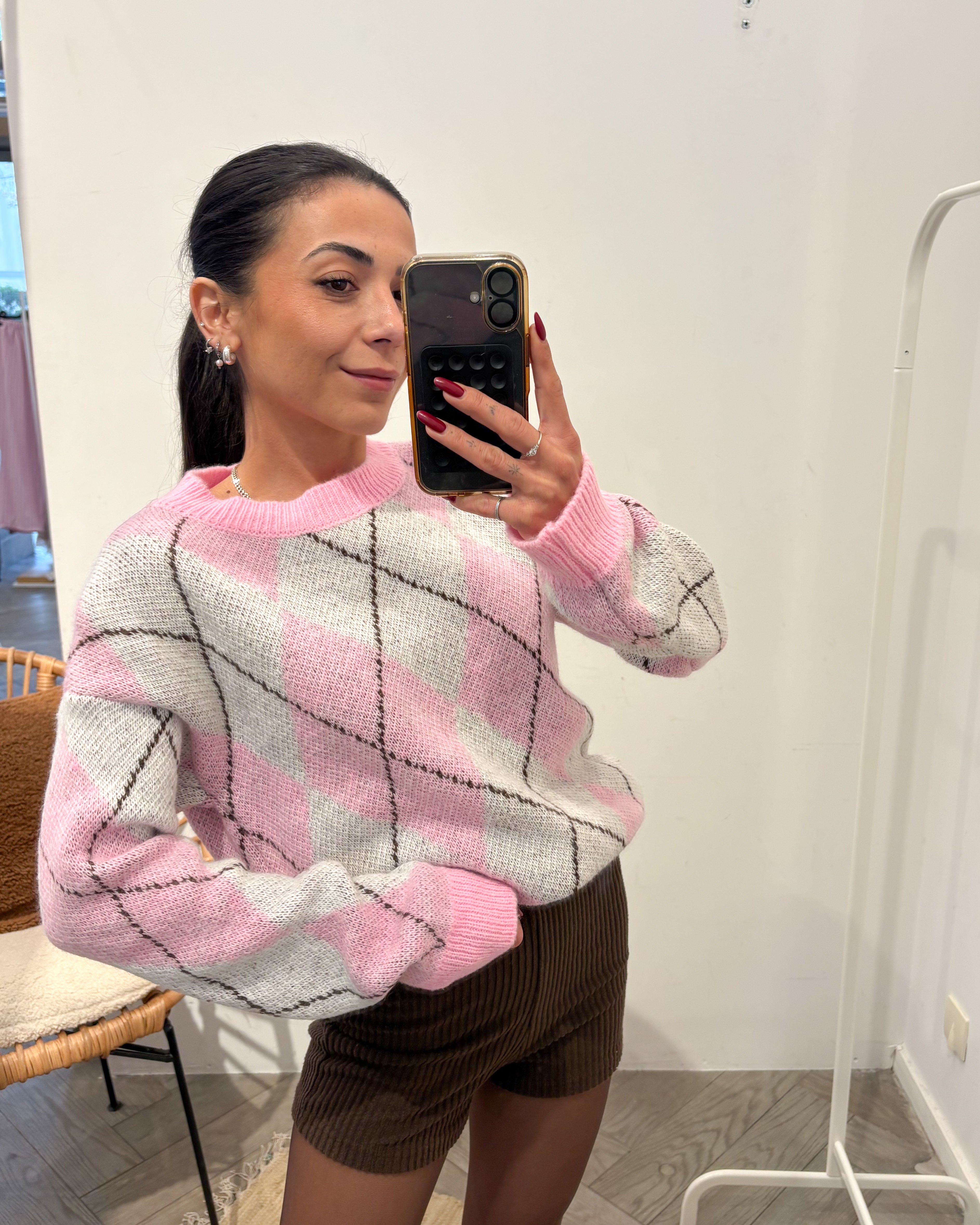 Pull mohair LIAM rose motif argyle