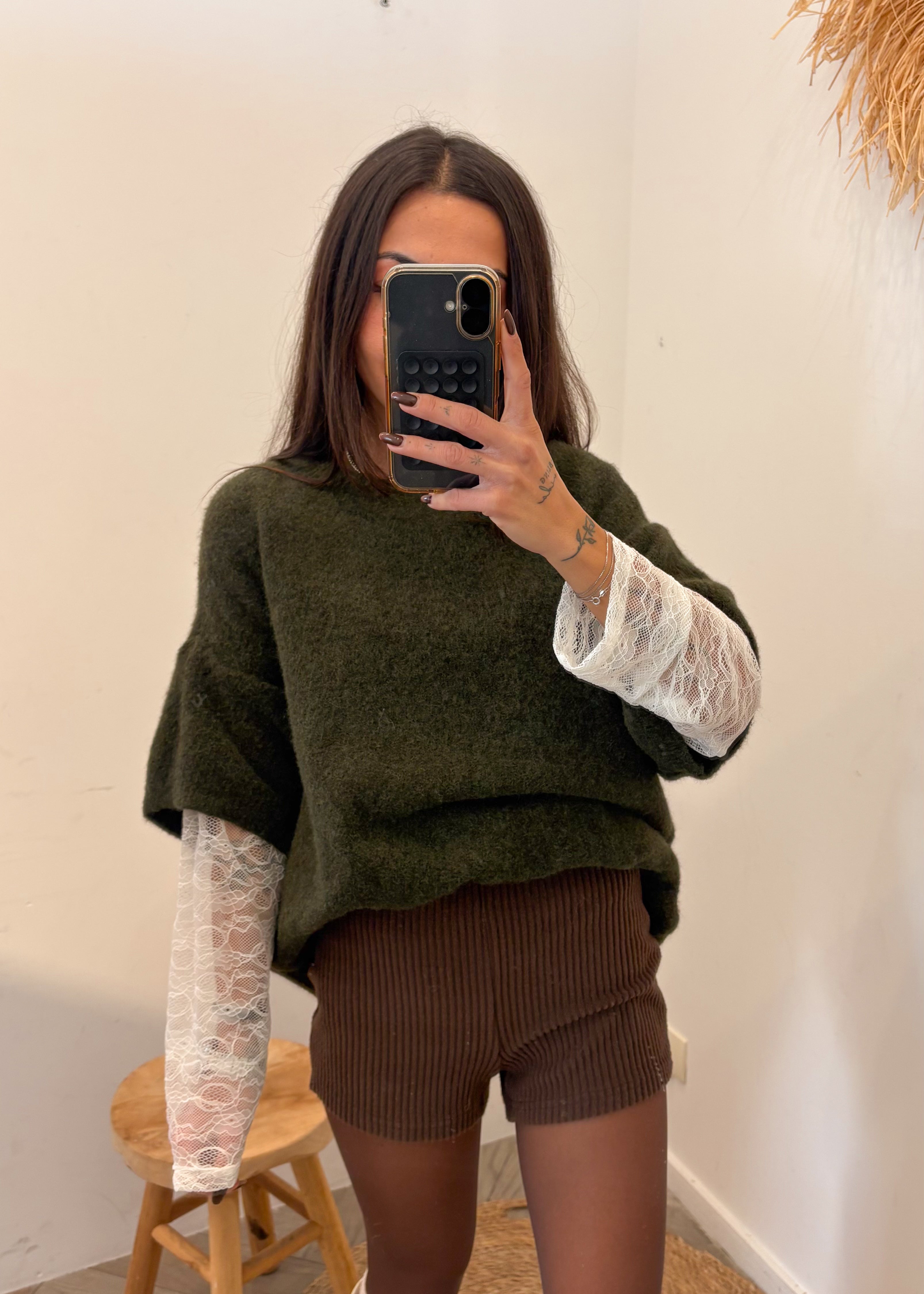 Pull en laine et alpaga MIRELLA kaki