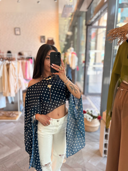 Blouse à pois JINA bleu marine
