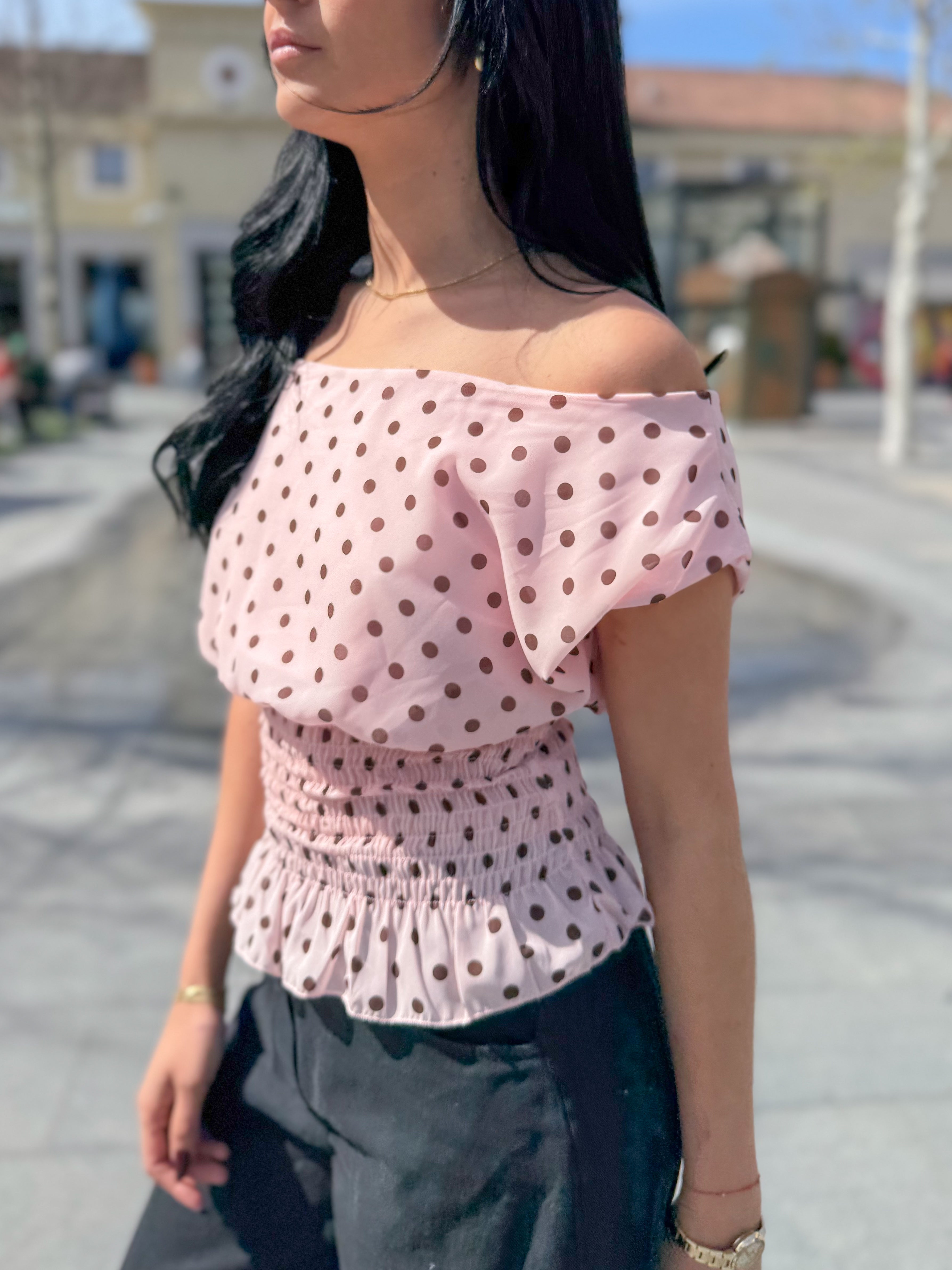 Top polka col bateau KIANA rose