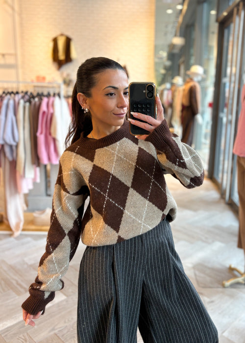 Pull mohair LIAM marron motif argyle