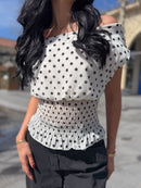 Top polka col bateau KIANA blanc