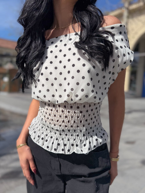 Top polka col bateau KIANA blanc