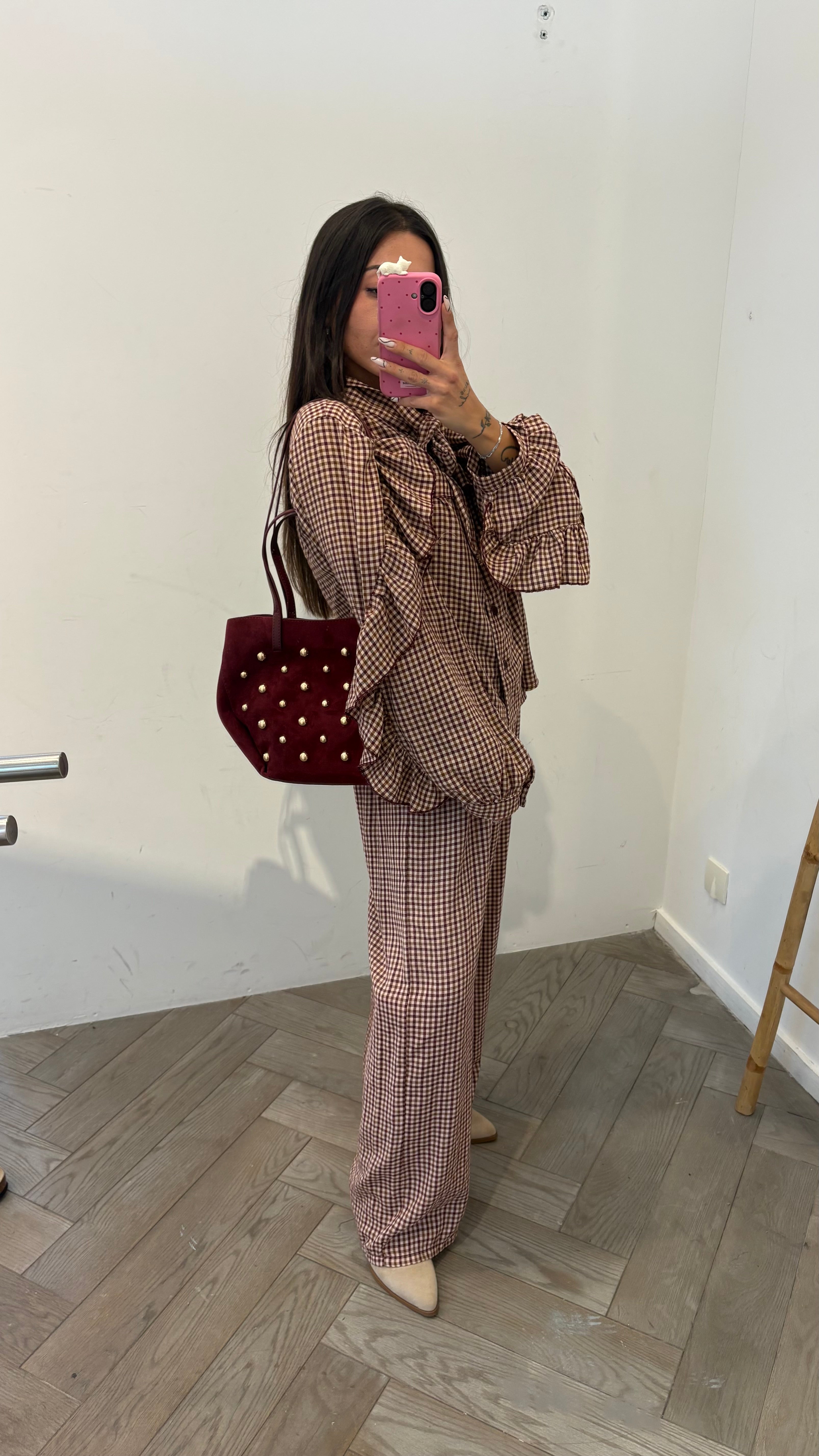 Pantalon PABLO vichy marron bordeaux