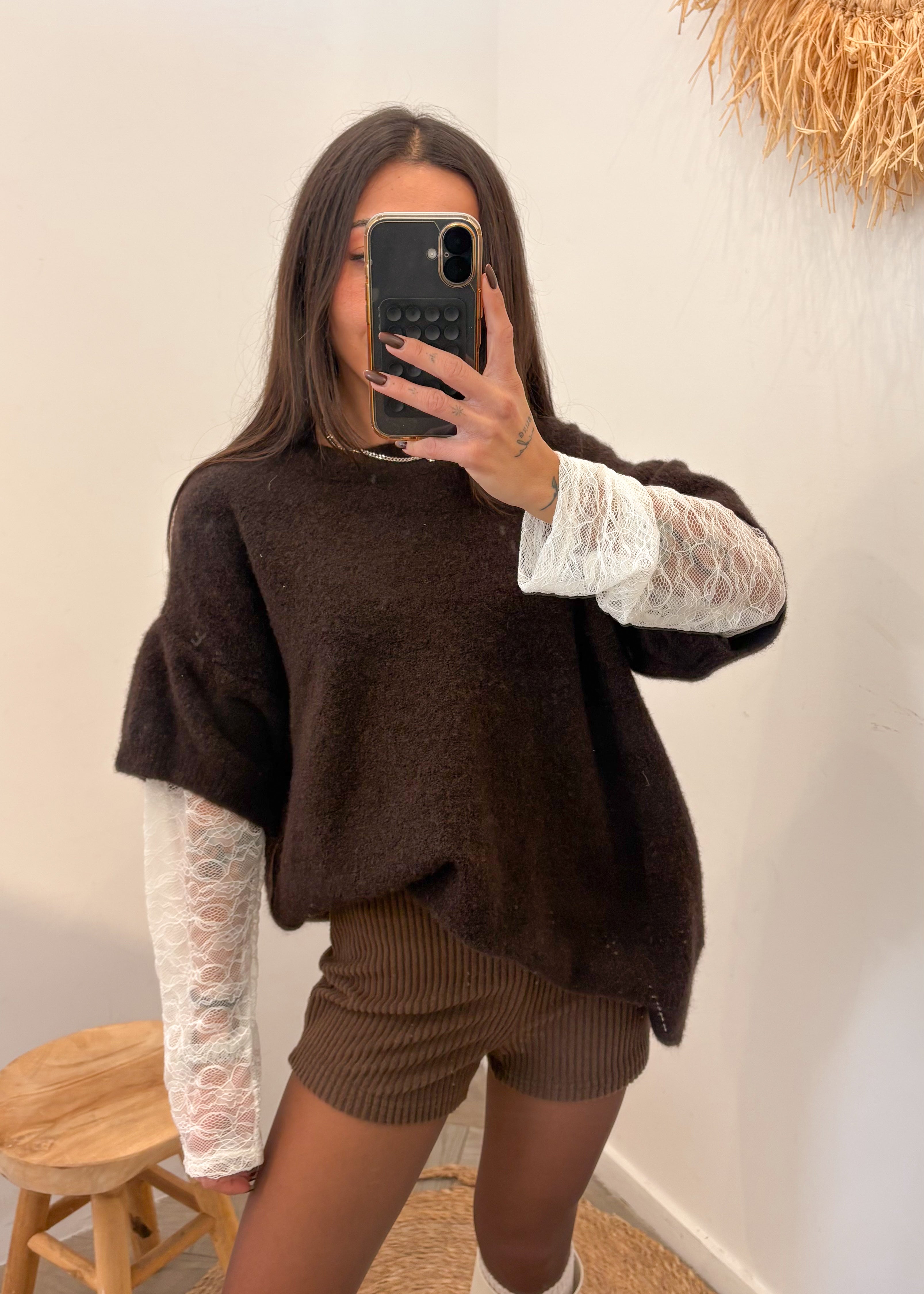 Pull en laine et alpaga MIRELLA marron