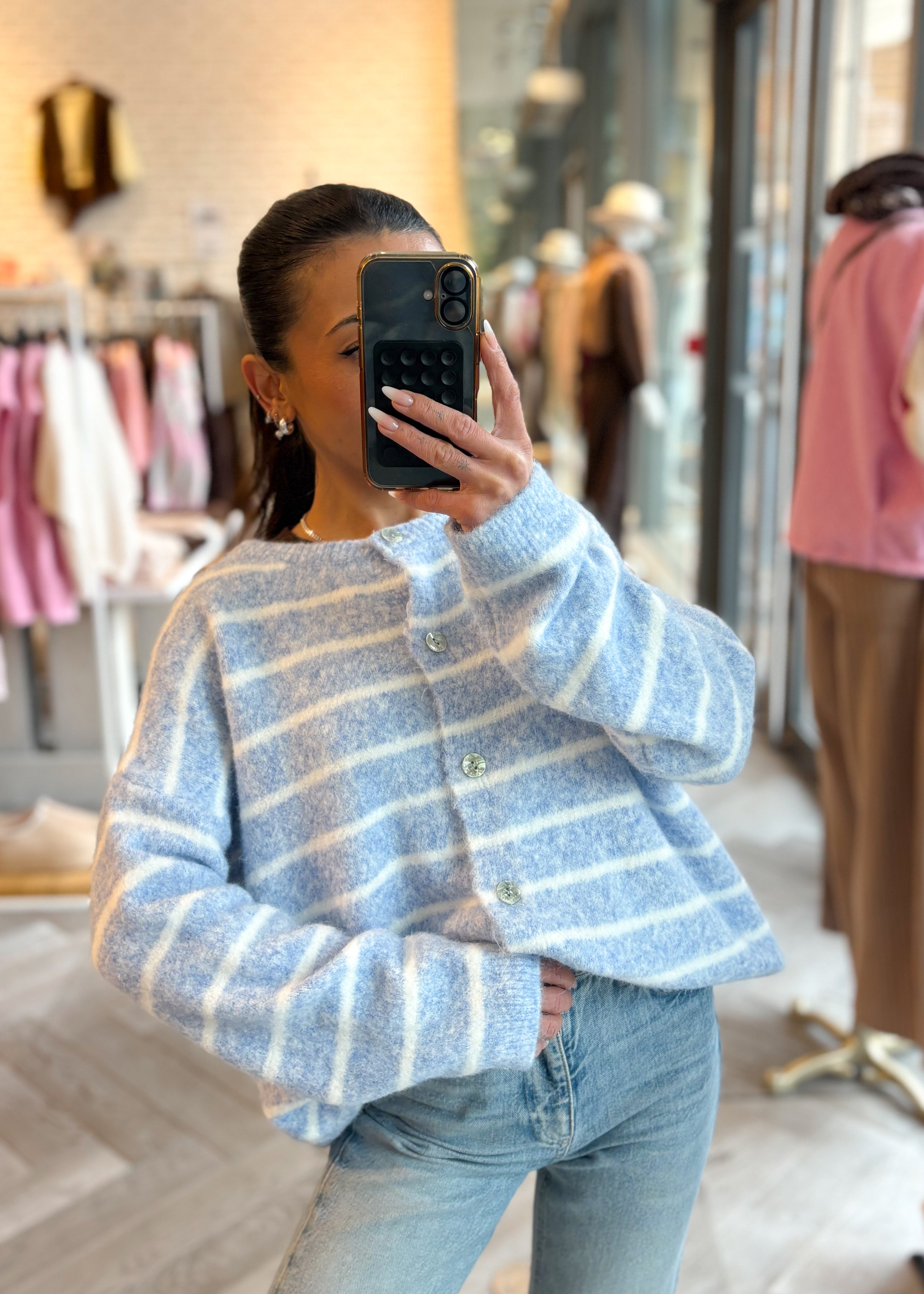 Gilet MARCO bleu-blanc rayé laine et alpaga