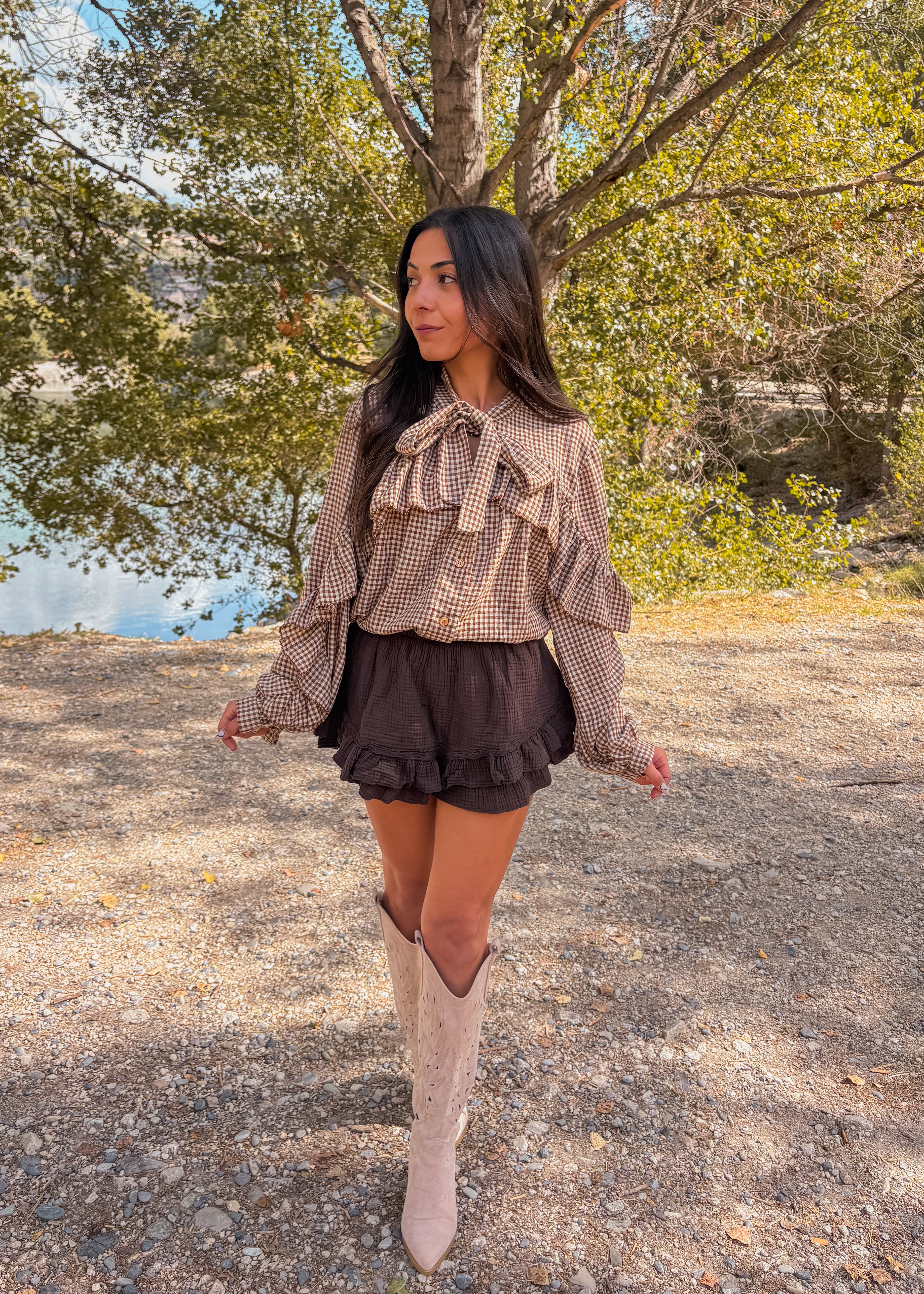 Blouse EMILIA vichy marron clair
